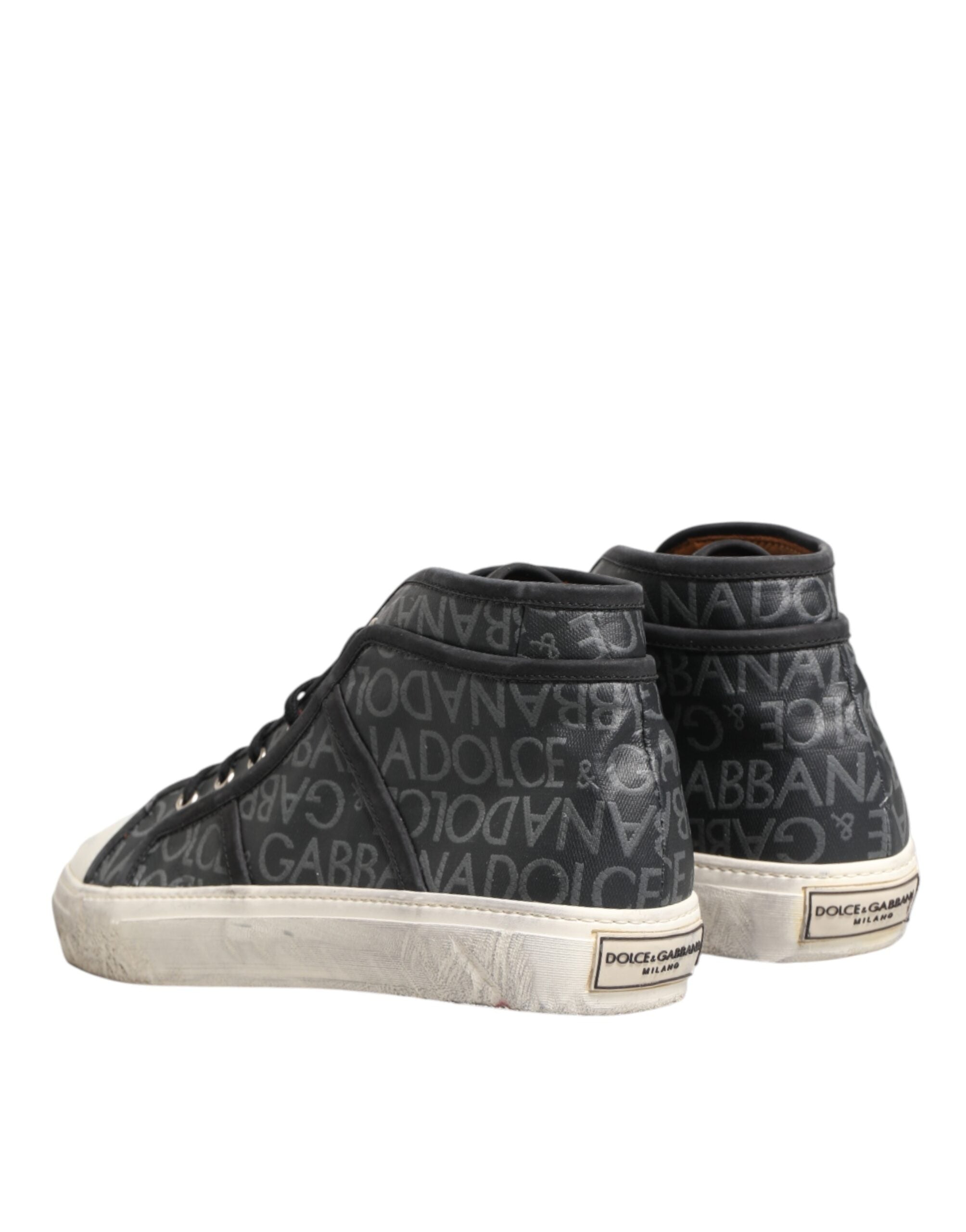Dolce & Gabbana Black White Canvas Logo Mid Top Sneakers Shoes