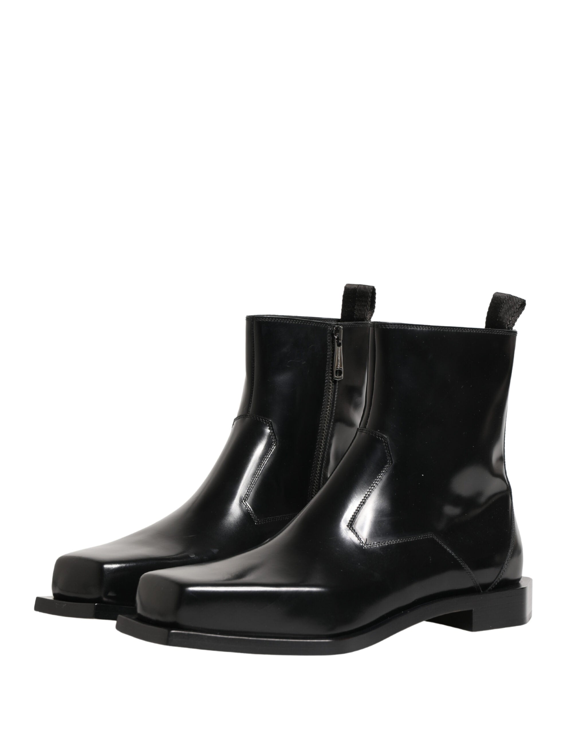 Dolce & Gabbana Black Leather Zip Closure Ankle Boots Shoes