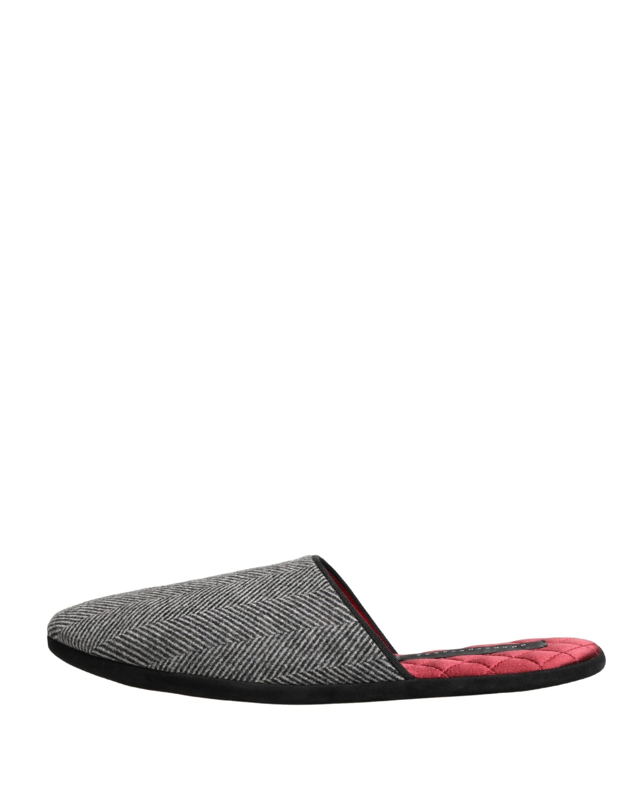 Dolce & Gabbana Grey Herringbone Cashmere Red Slippers Shoes