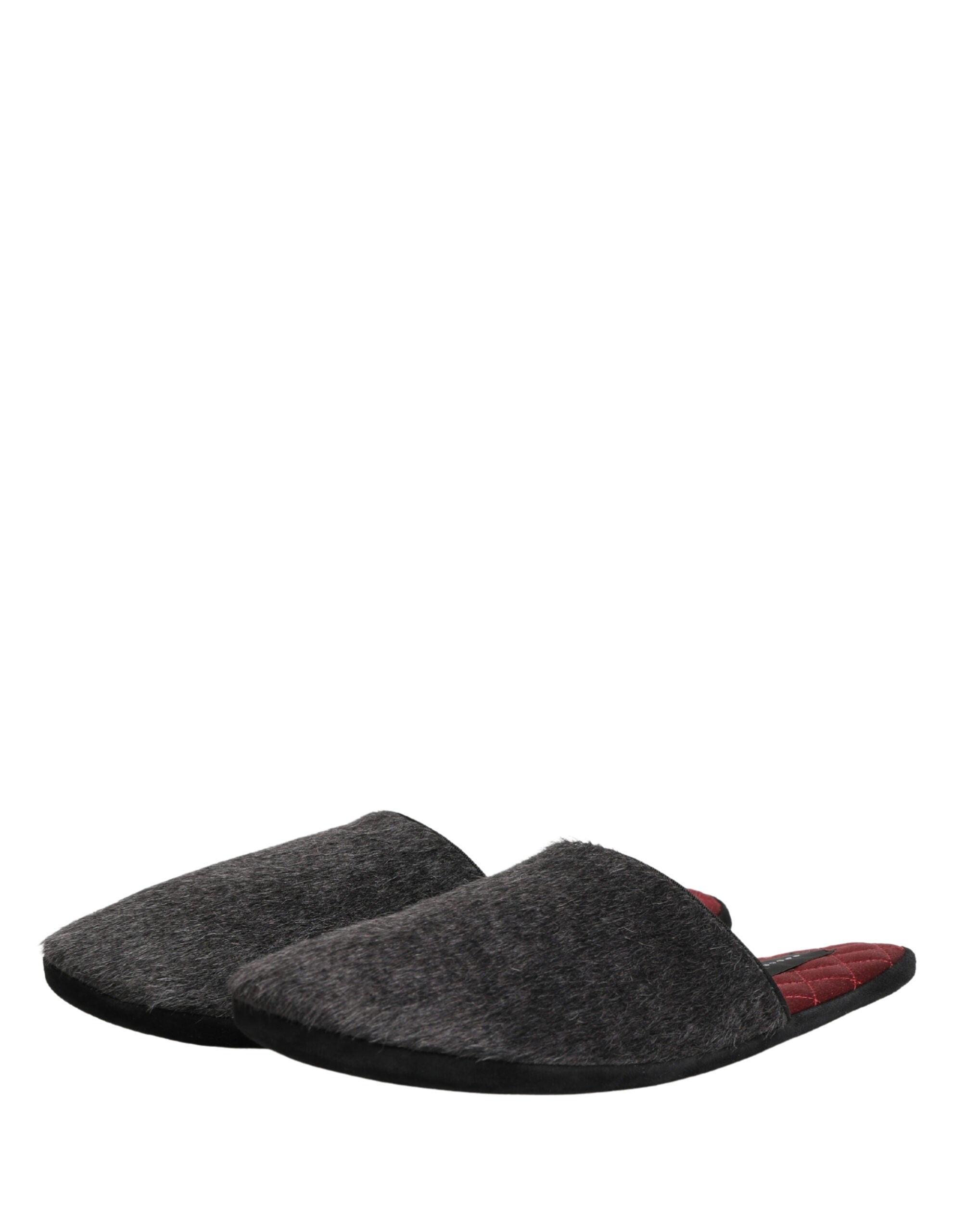 Dolce & Gabbana Dark Grey Charcoal Wool Red Slippers Shoes