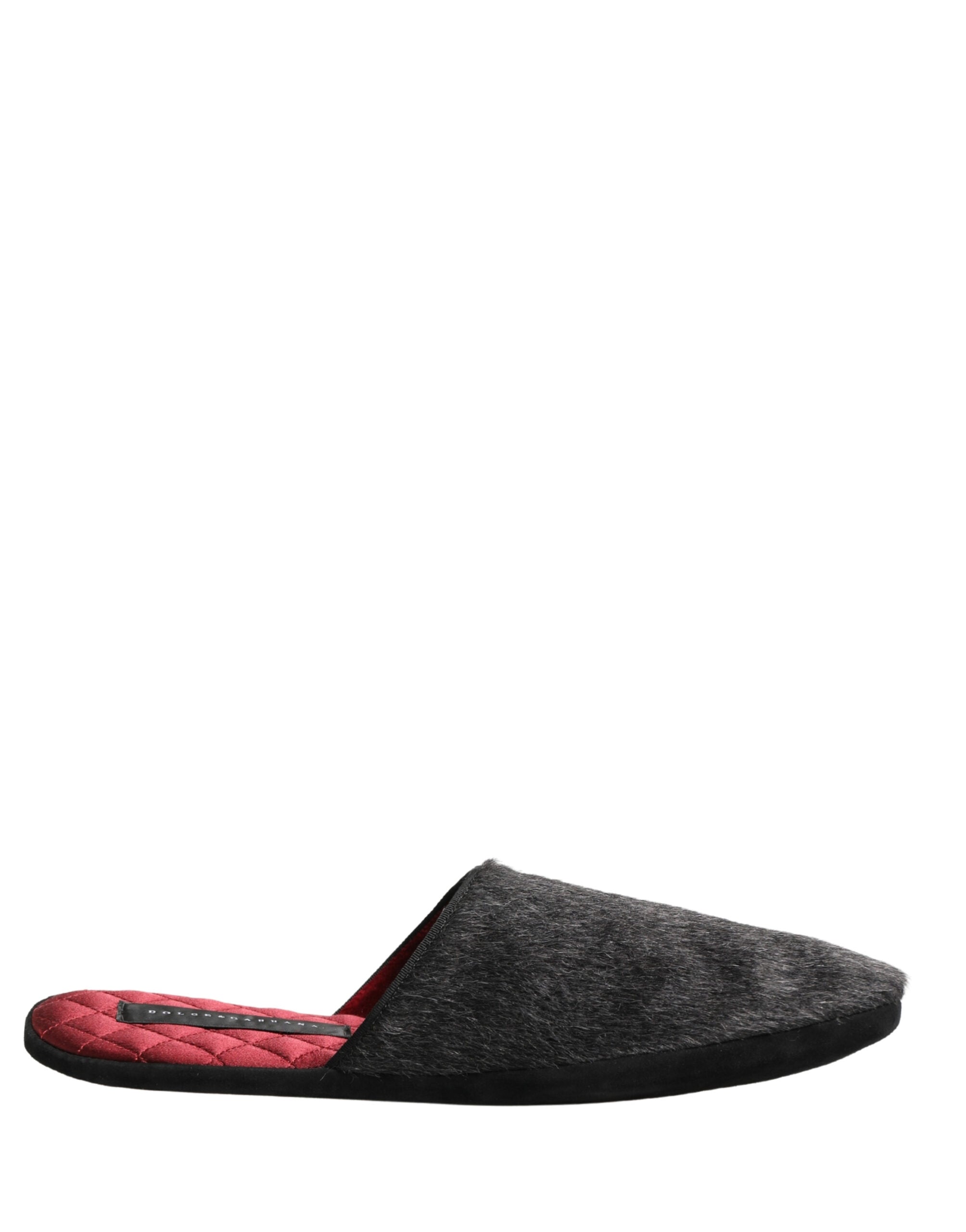 Dolce & Gabbana Dark Grey Charcoal Wool Red Slippers Shoes