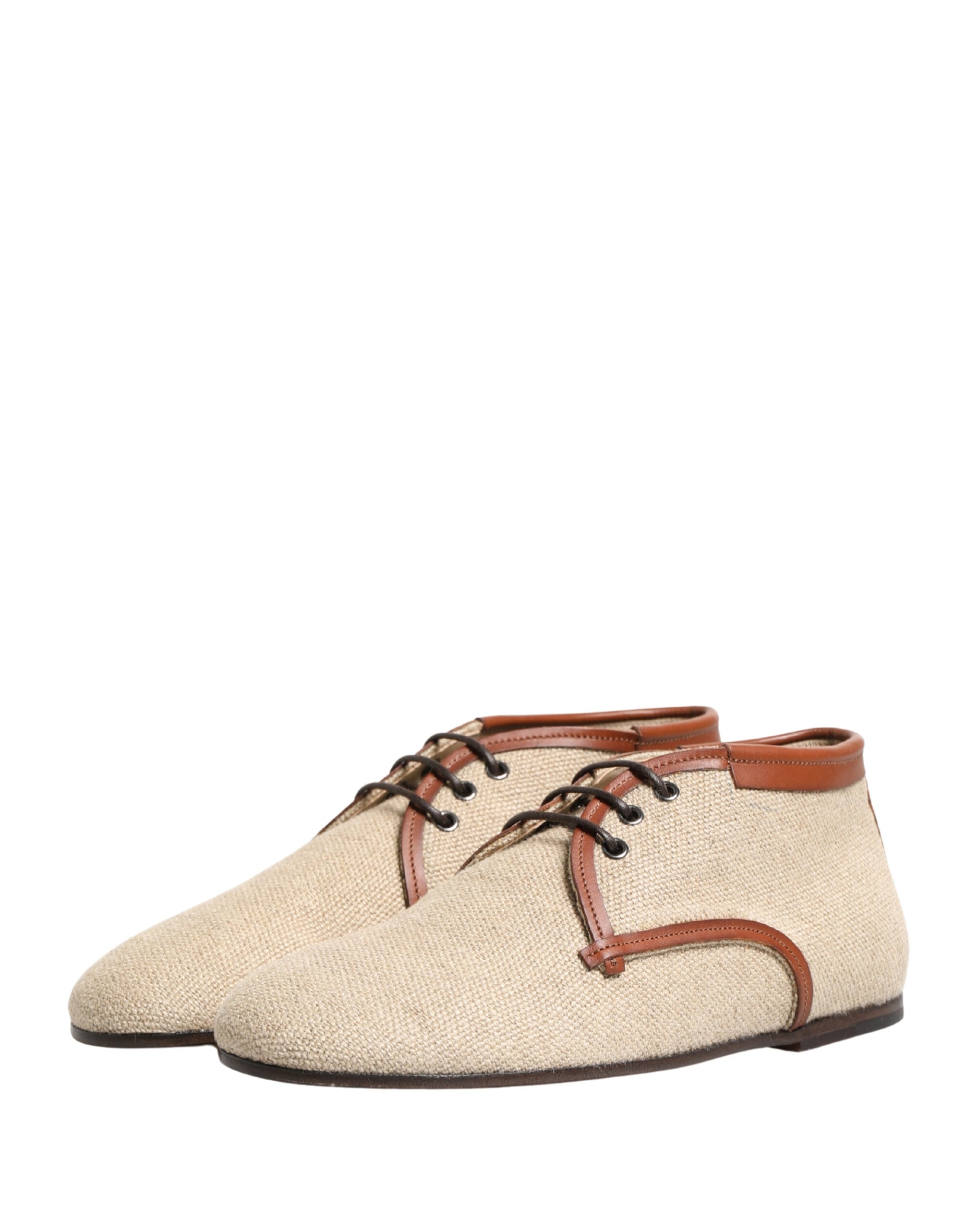Dolce & Gabbana Beige Canvas Lace-Up Men Dress Derby Shoes