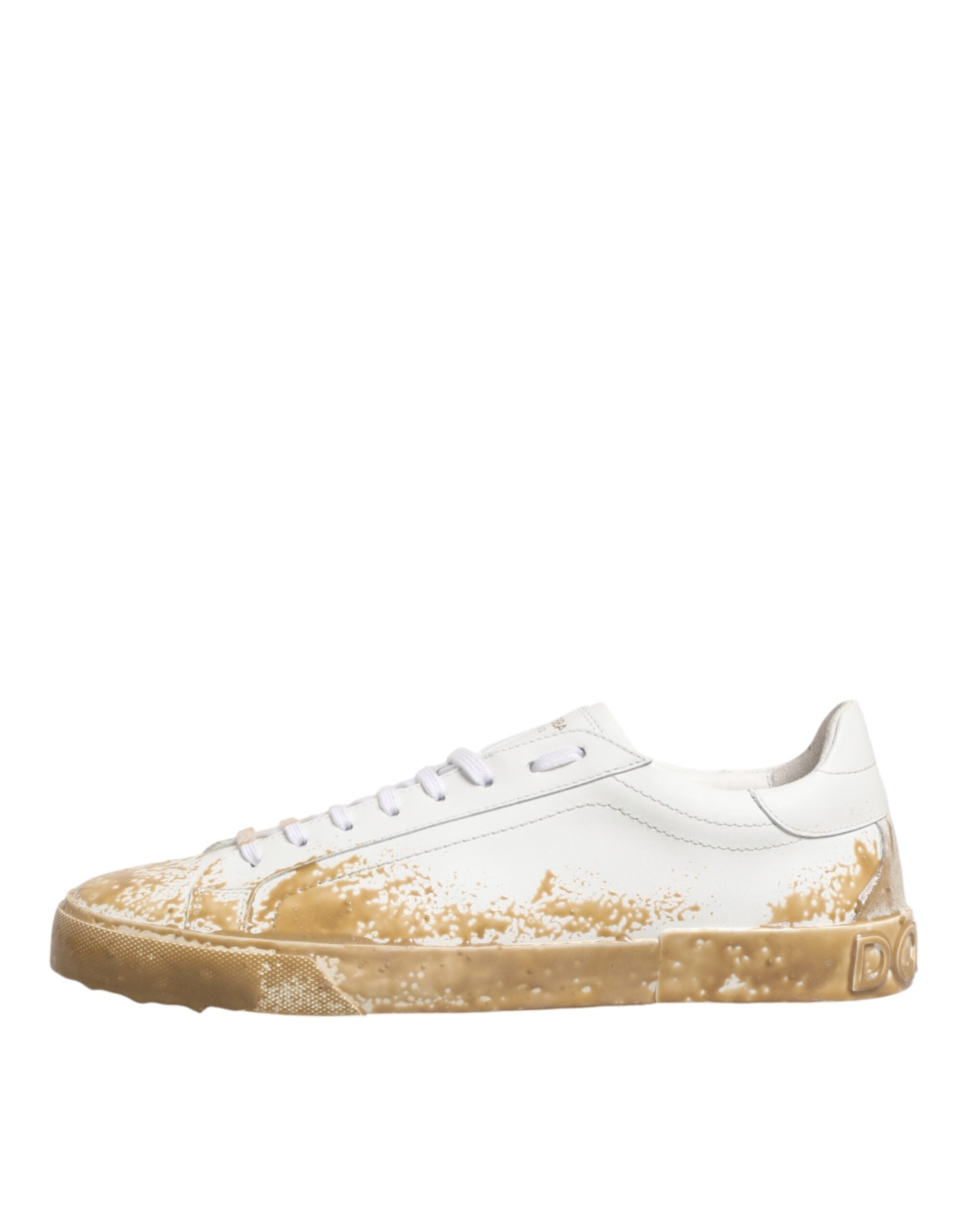 Dolce & Gabbana White Leather Paint Effect Low Top Sneakers  Shoes