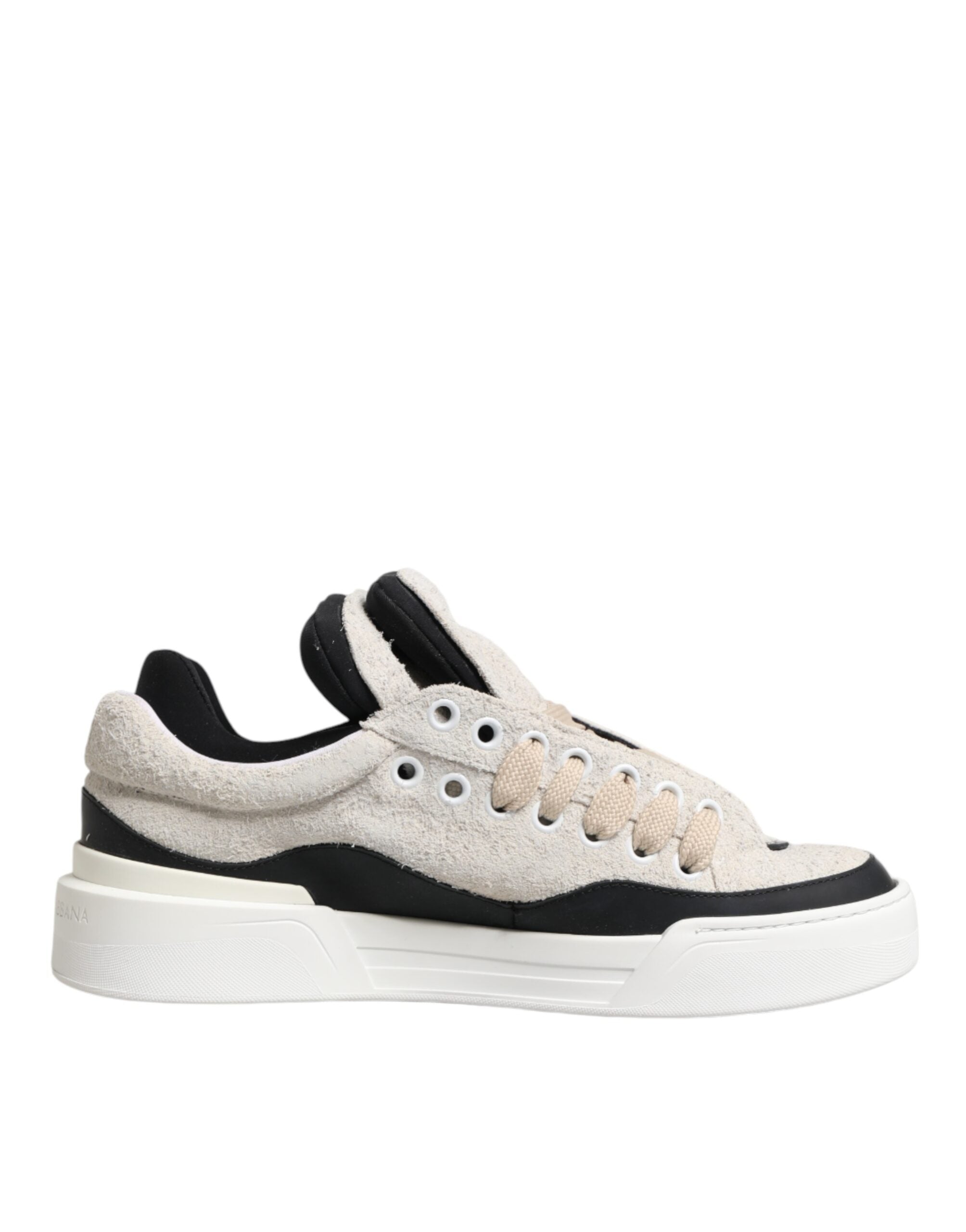 Dolce & Gabbana Taupe White Suede Leather Low Top Sneakers Shoes