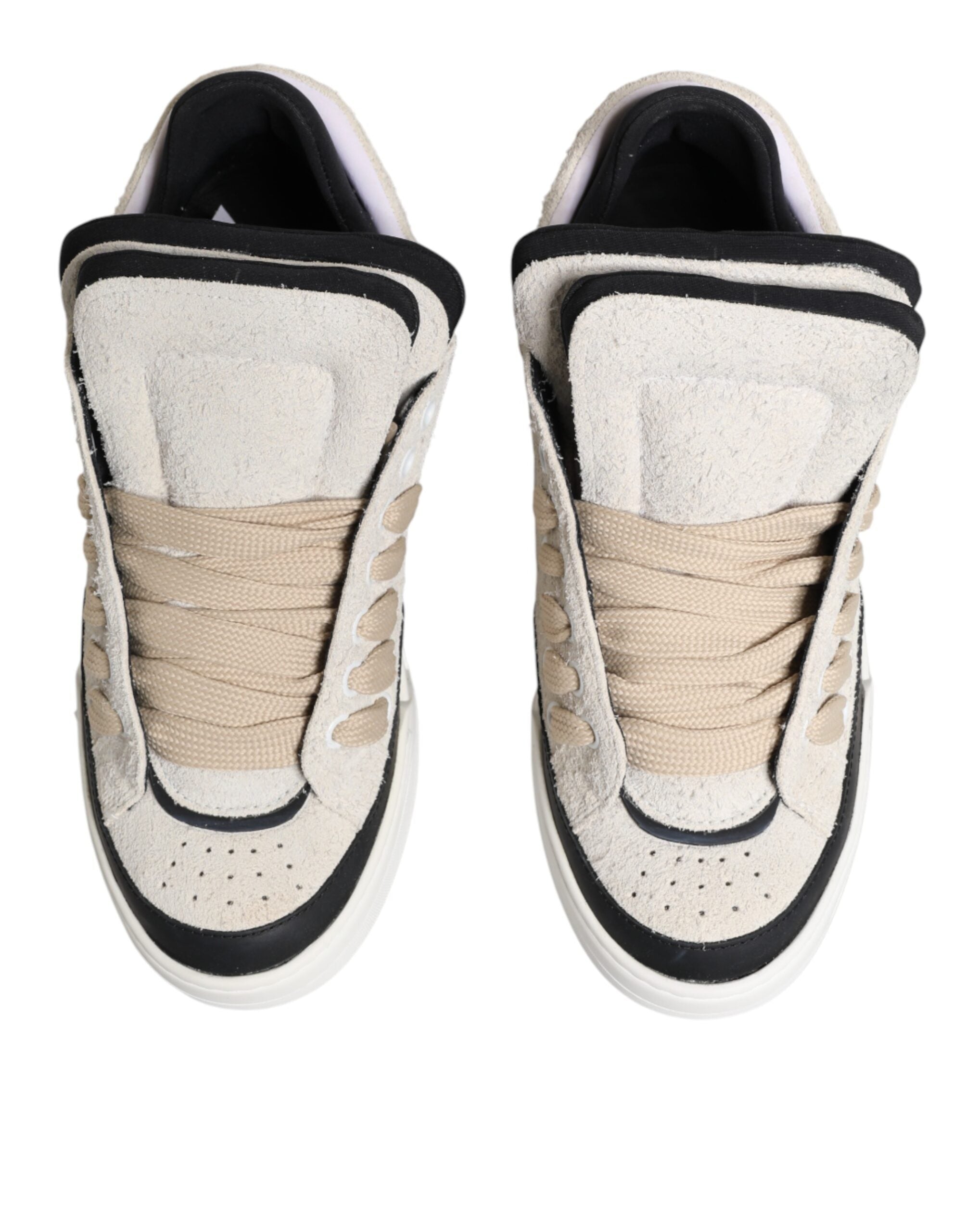 Dolce & Gabbana Taupe White Suede Leather Low Top Sneakers Shoes