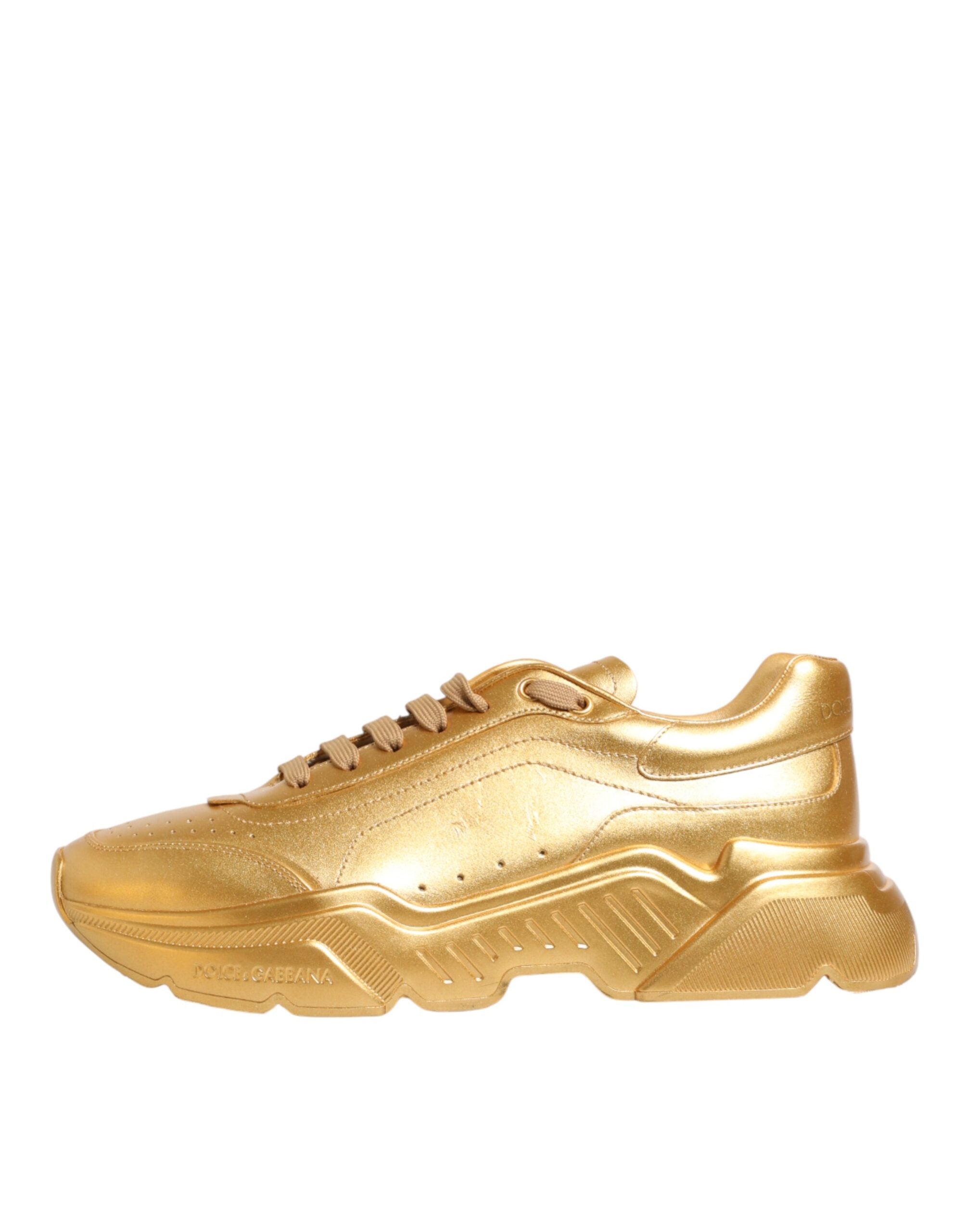 Dolce & Gabbana Gold Leather Daymaster Chunky Sneakers Shoes