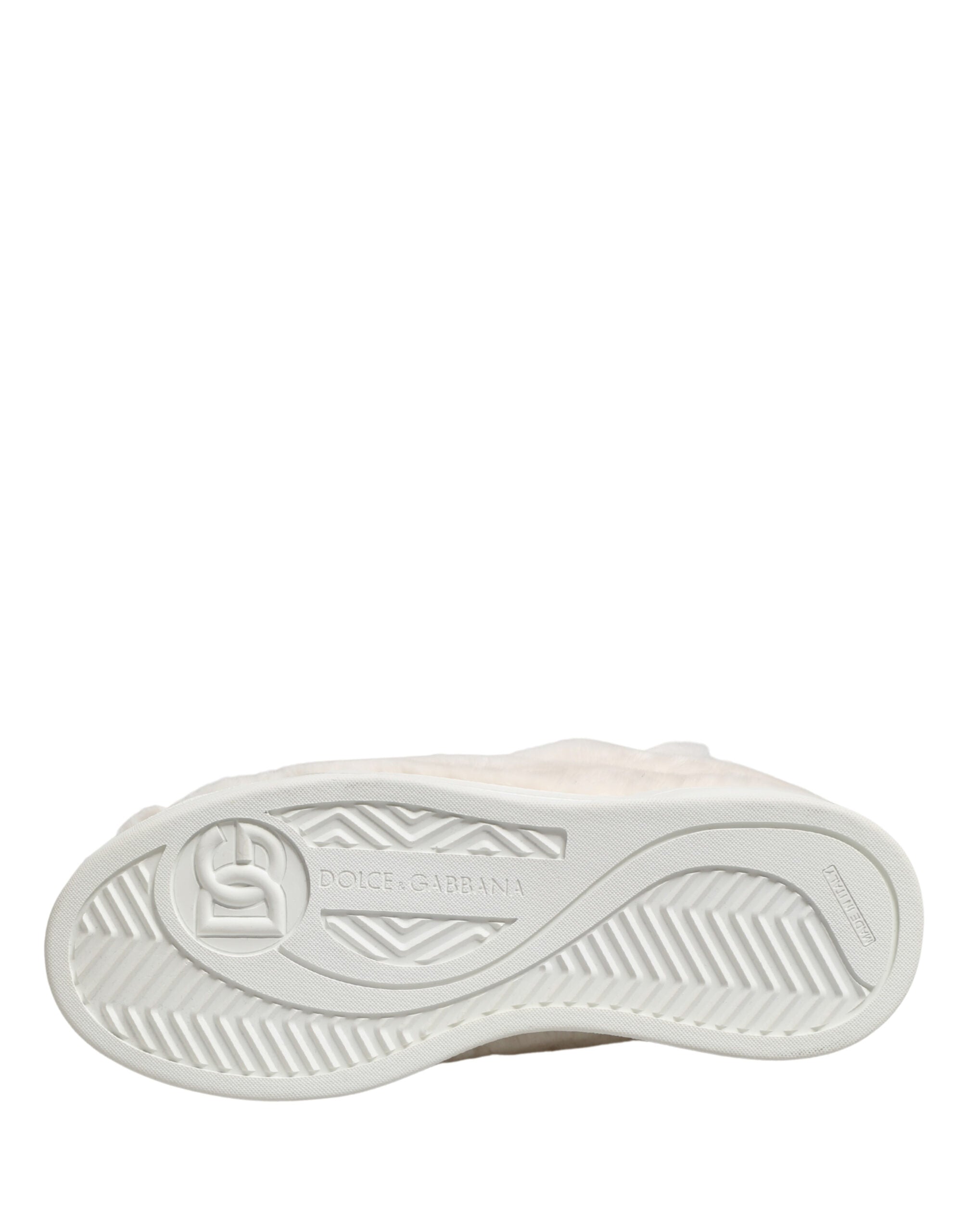 Dolce & Gabbana White Shearling Fur Bianco Low Top Sneakers Shoes