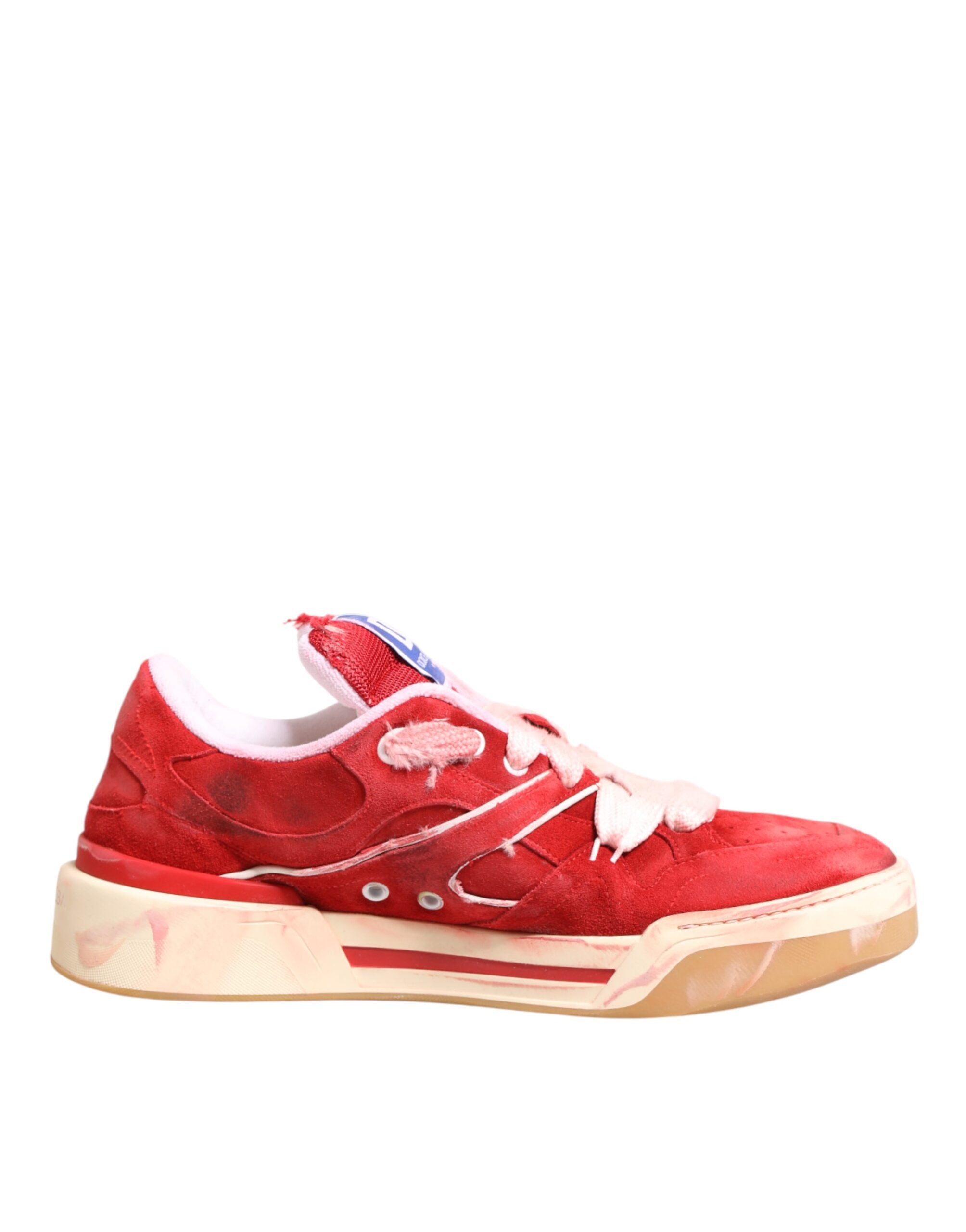 Dolce & Gabbana Red White Suede DG Logo Low Top Sneakers Shoes