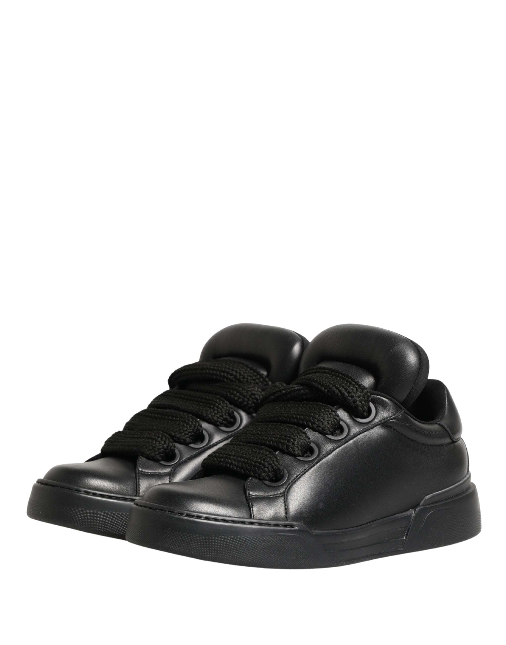Dolce & Gabbana Black Leather Portofino Low Top Sneakers Shoes