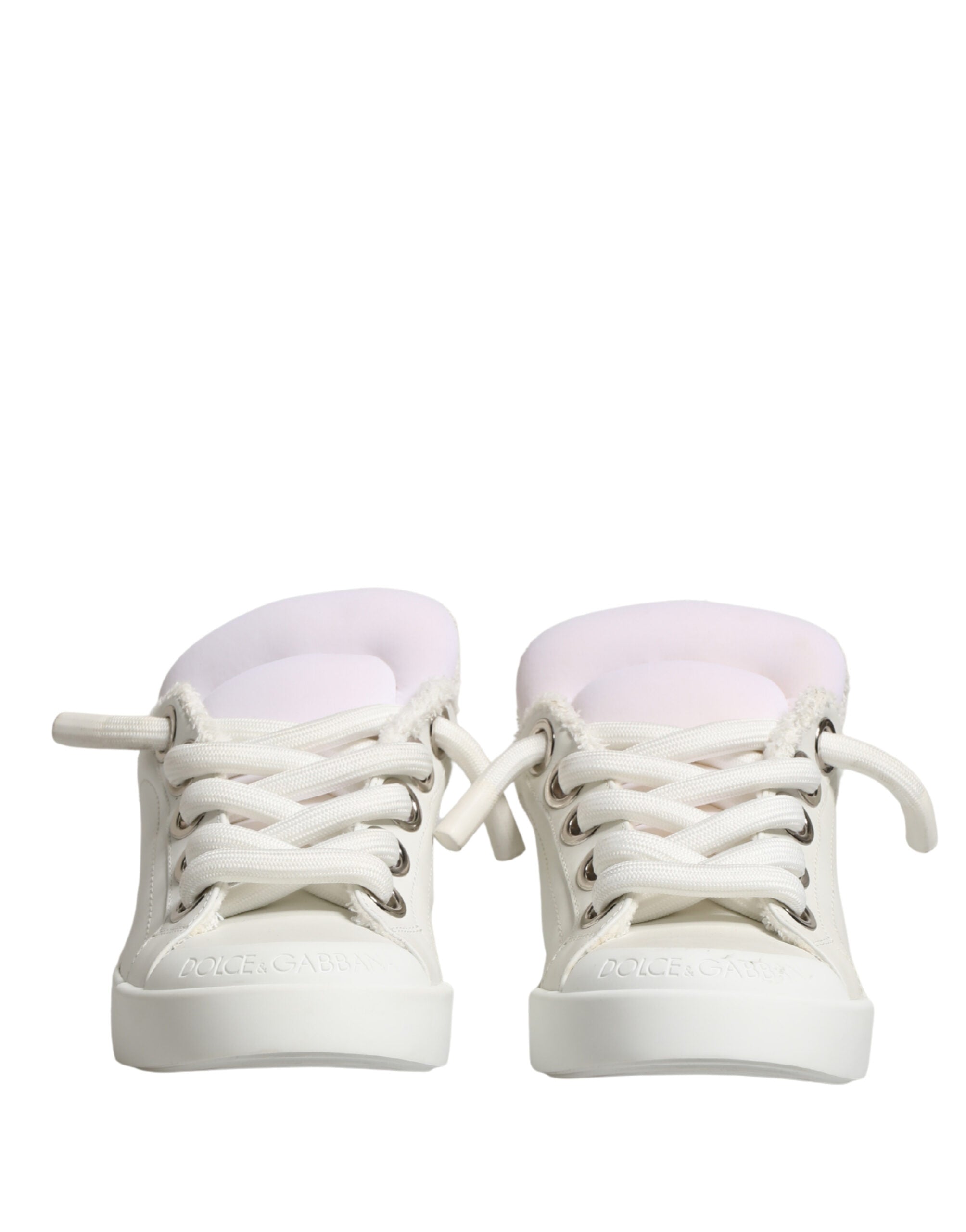 Dolce & Gabbana White Leather Shearling Fur Low Top Sneakers Shoes