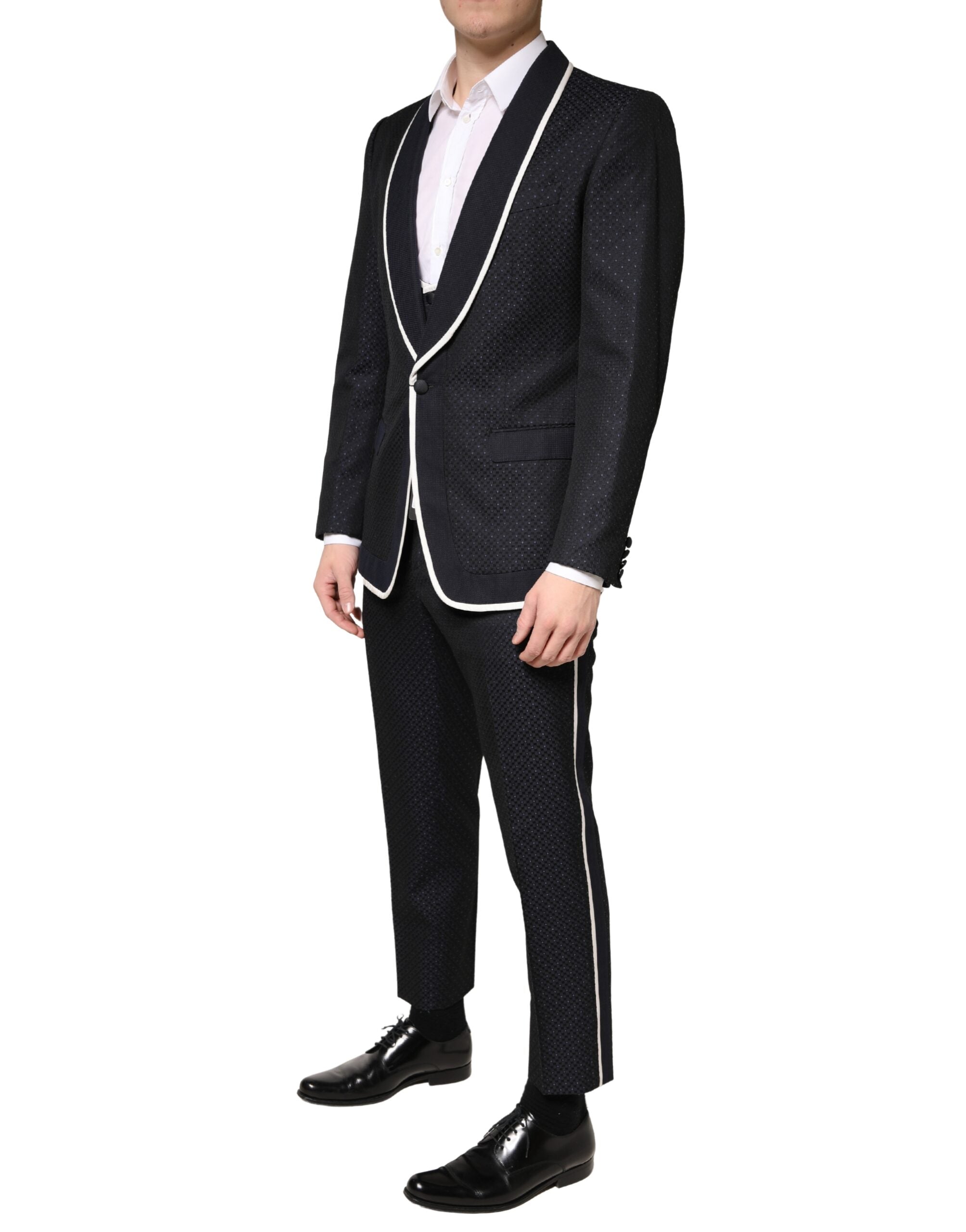 Dolce & Gabbana Black White Single Breasted SICILIA Men 3 Piece Suit
