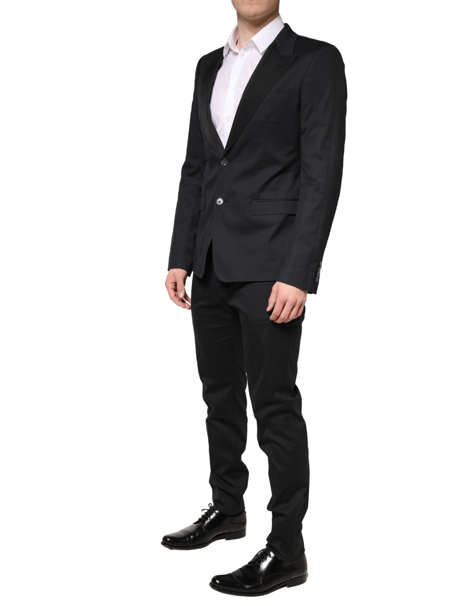 Dolce & Gabbana Black Cotton Single Breasted 2 Piece Suit