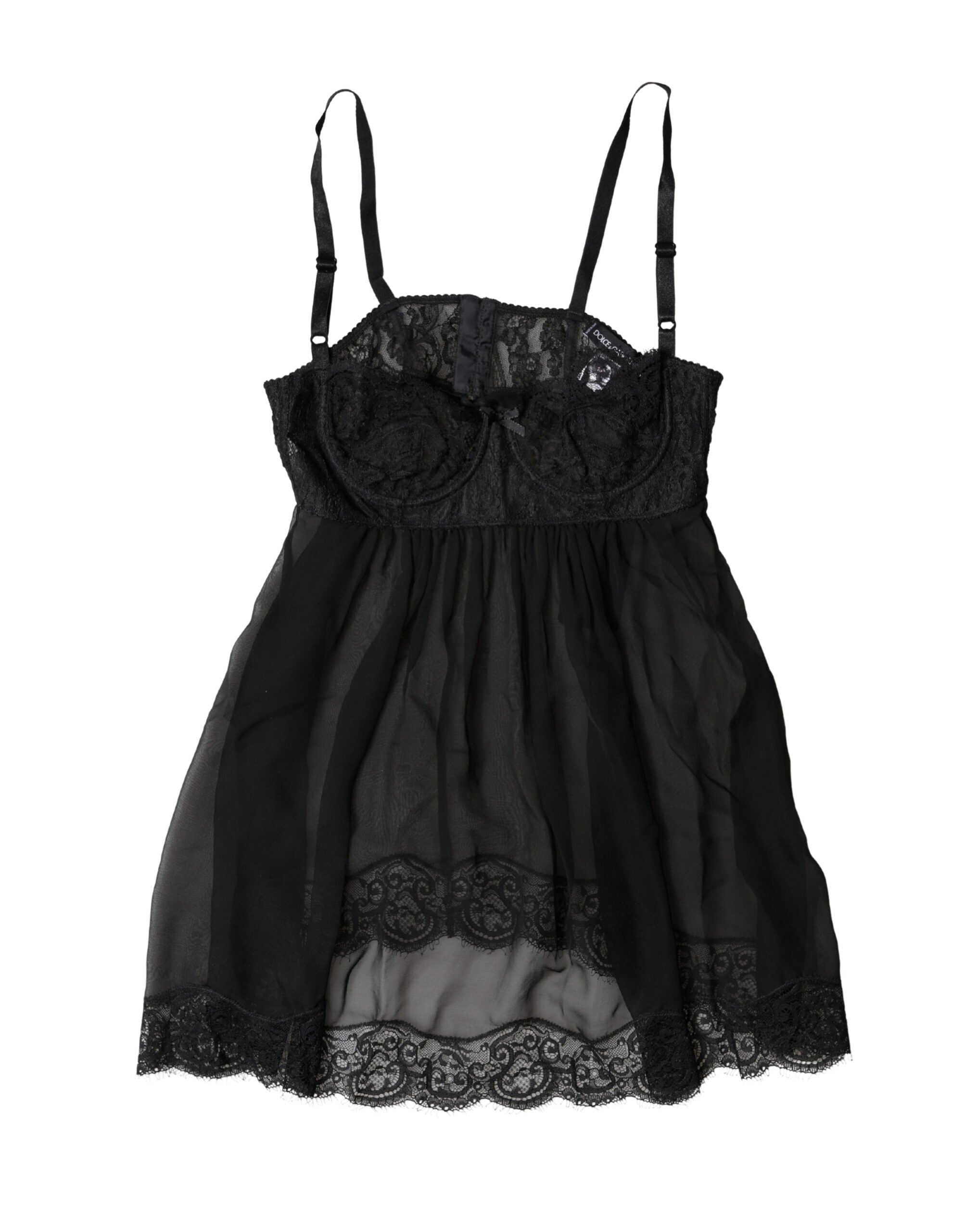 Dolce & Gabbana Black Silk Floral Lace Lingerie Top Underwear