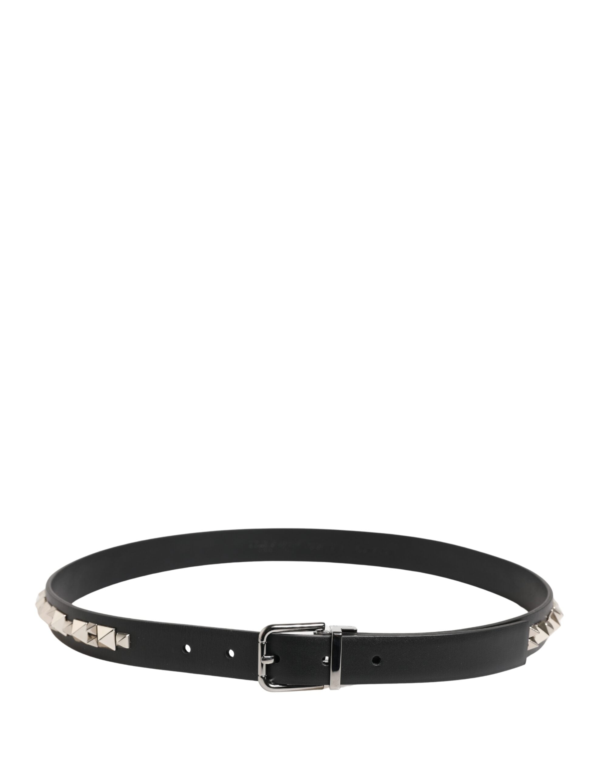 Dolce & Gabbana Black Leather Studded Silver Tone Buckle Belt