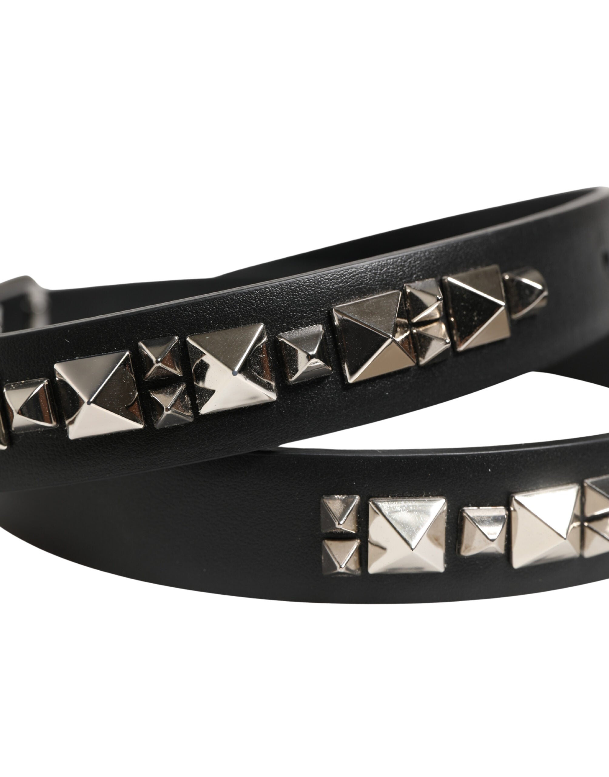 Dolce & Gabbana Black Leather Studded Silver Tone Buckle Belt