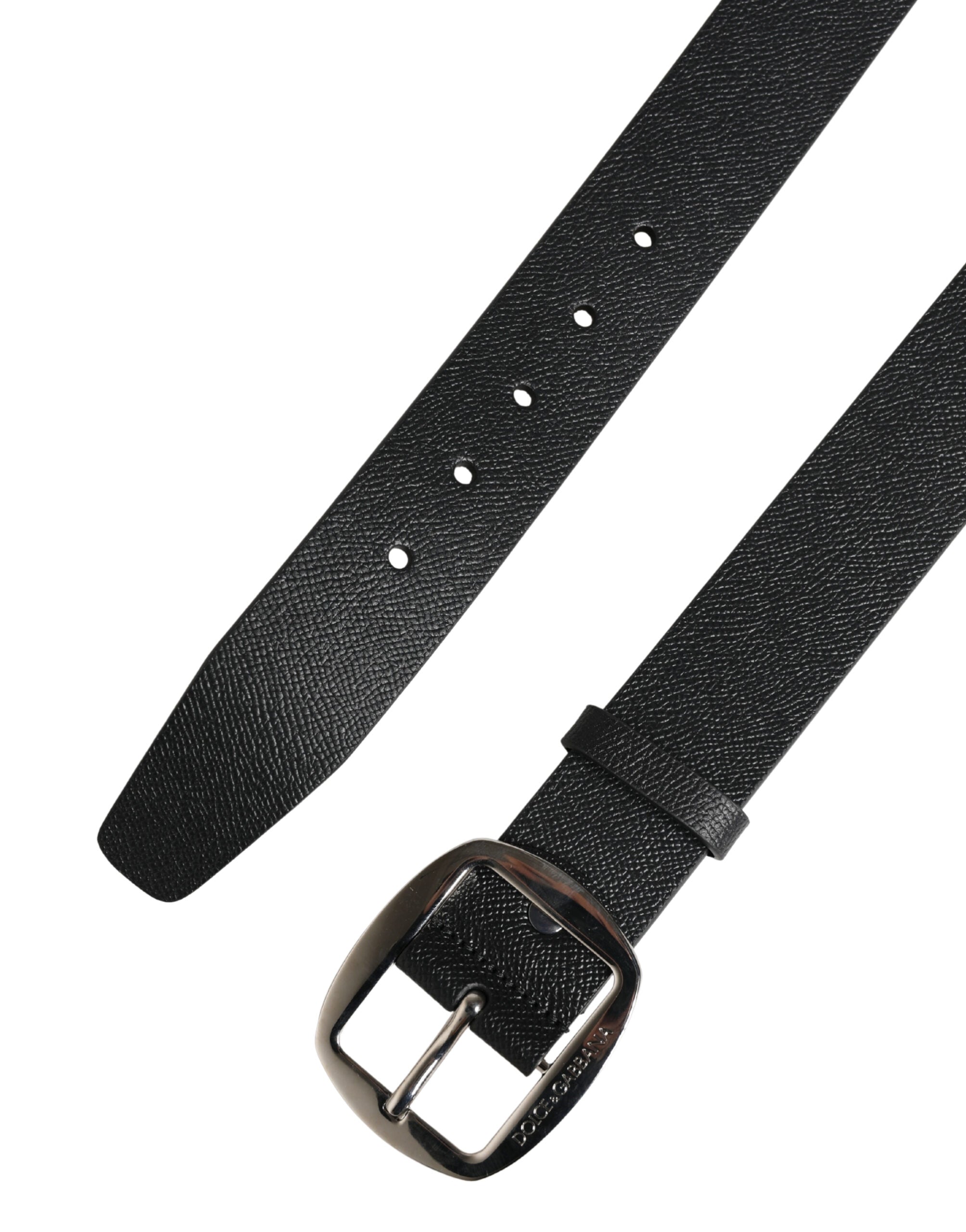 Dolce & Gabbana Black Calf Leather Silver Metal Buckle Belt