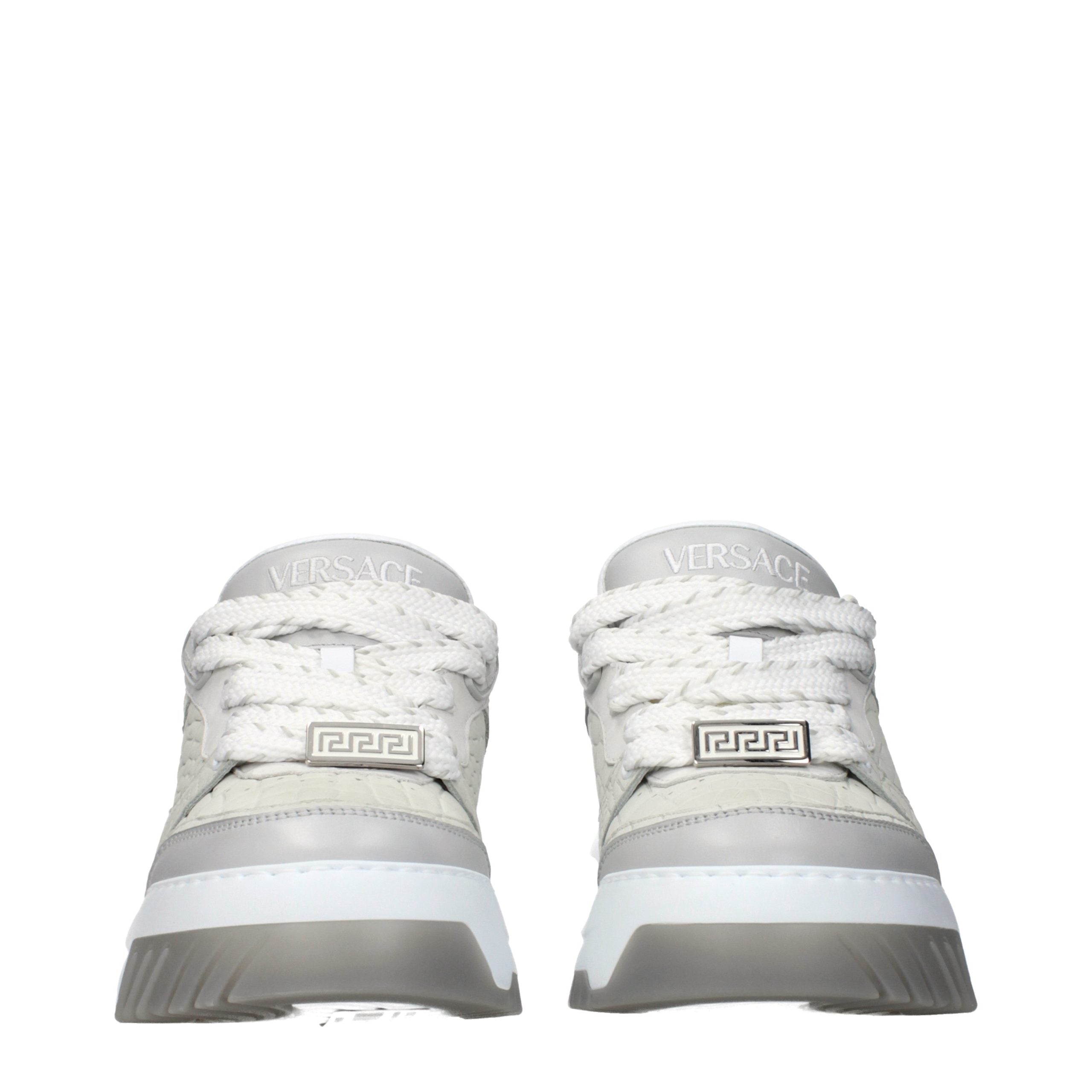 Versace Gray Leather Low Top Sneakers