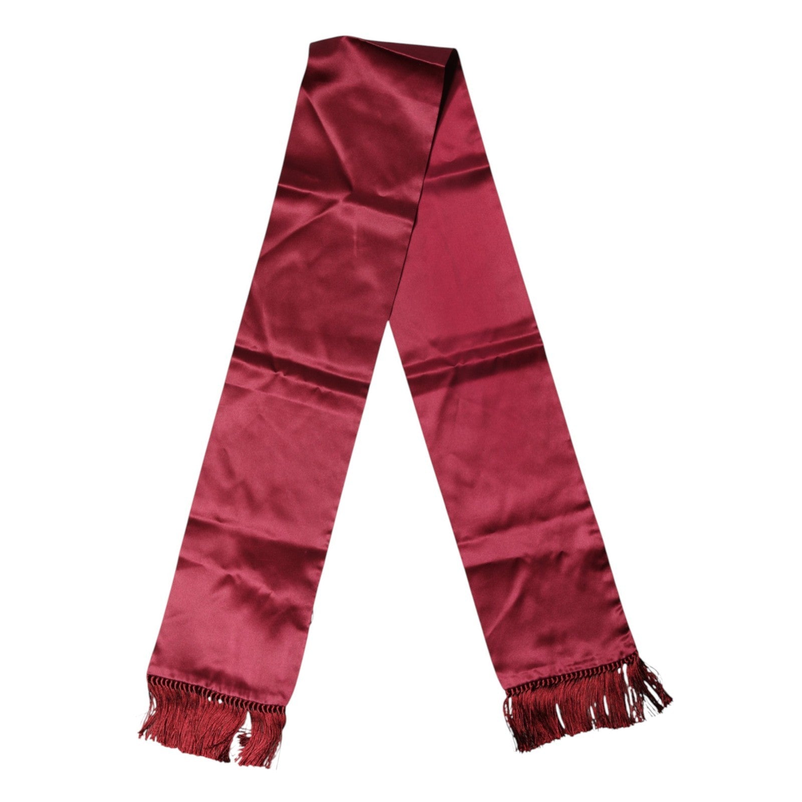Dolce & Gabbana Red Satin Silk Fringes Men Foulard 137.5cm x14.5cm Scarf