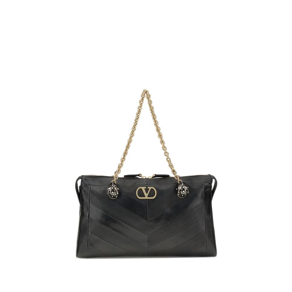 Valentino Garavani Black Calf Leather Bos Taurus Shoulder Bag - Luxe Nova