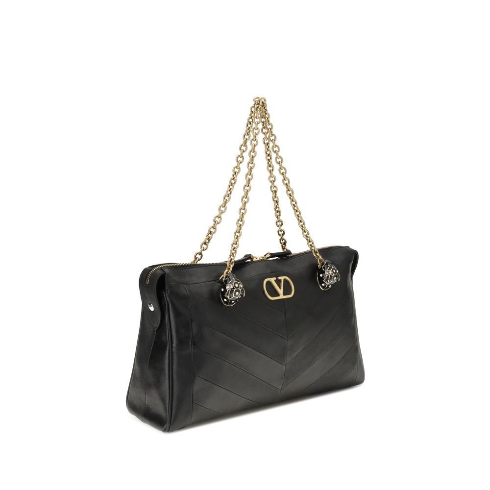 Valentino Garavani Black Calf Leather Bos Taurus Shoulder Bag - Luxe Nova