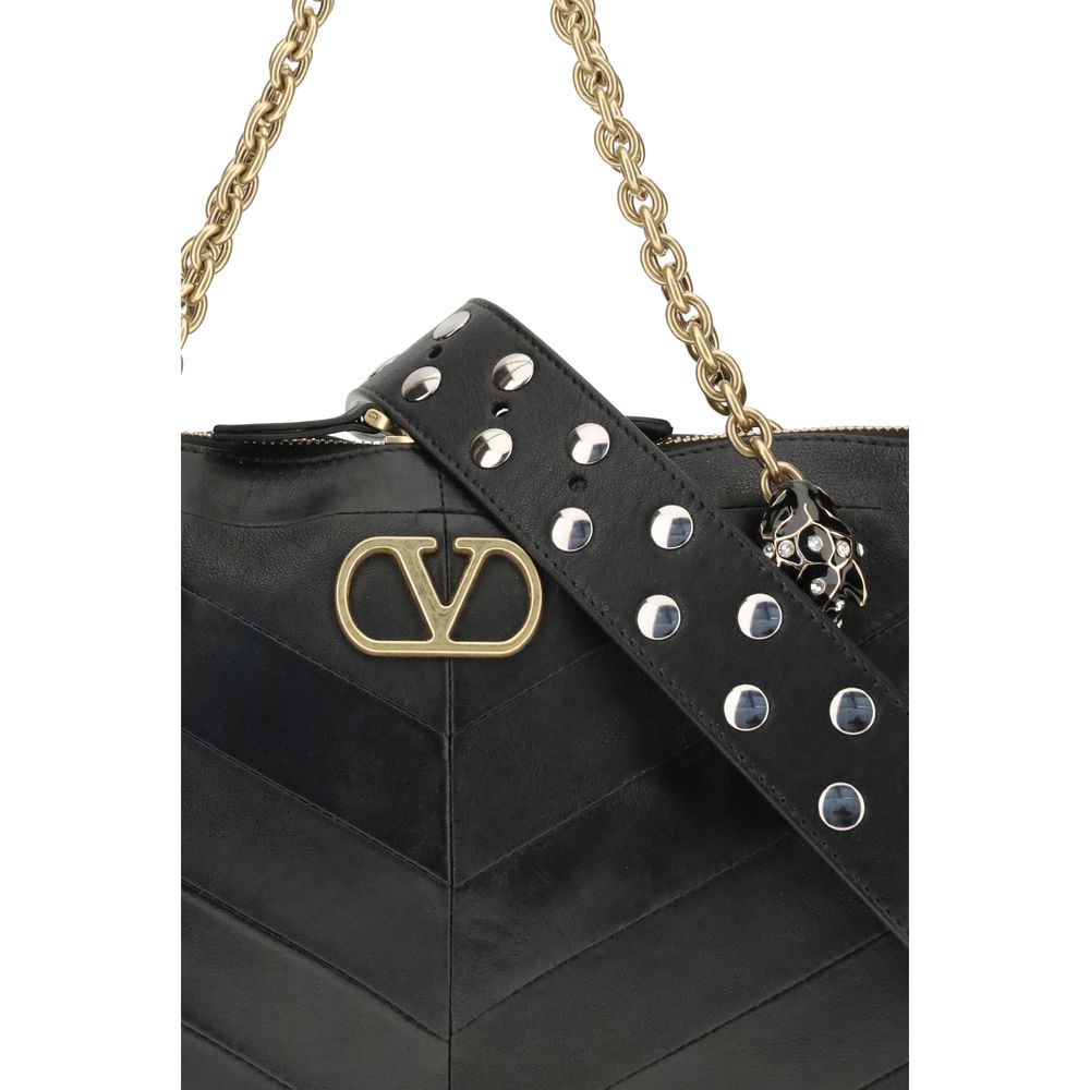 Valentino Garavani Black Calf Leather Bos Taurus Shoulder Bag - Luxe Nova