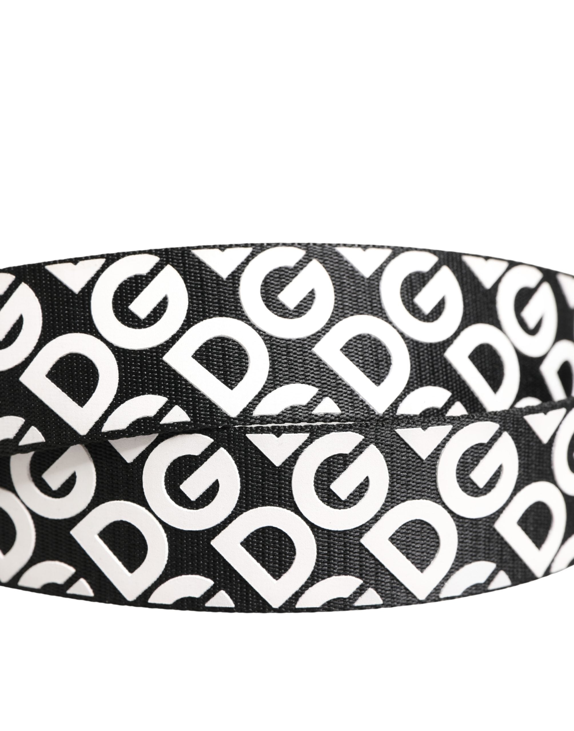 Dolce & Gabbana White Black Logo Leather Metal Buckle Belt