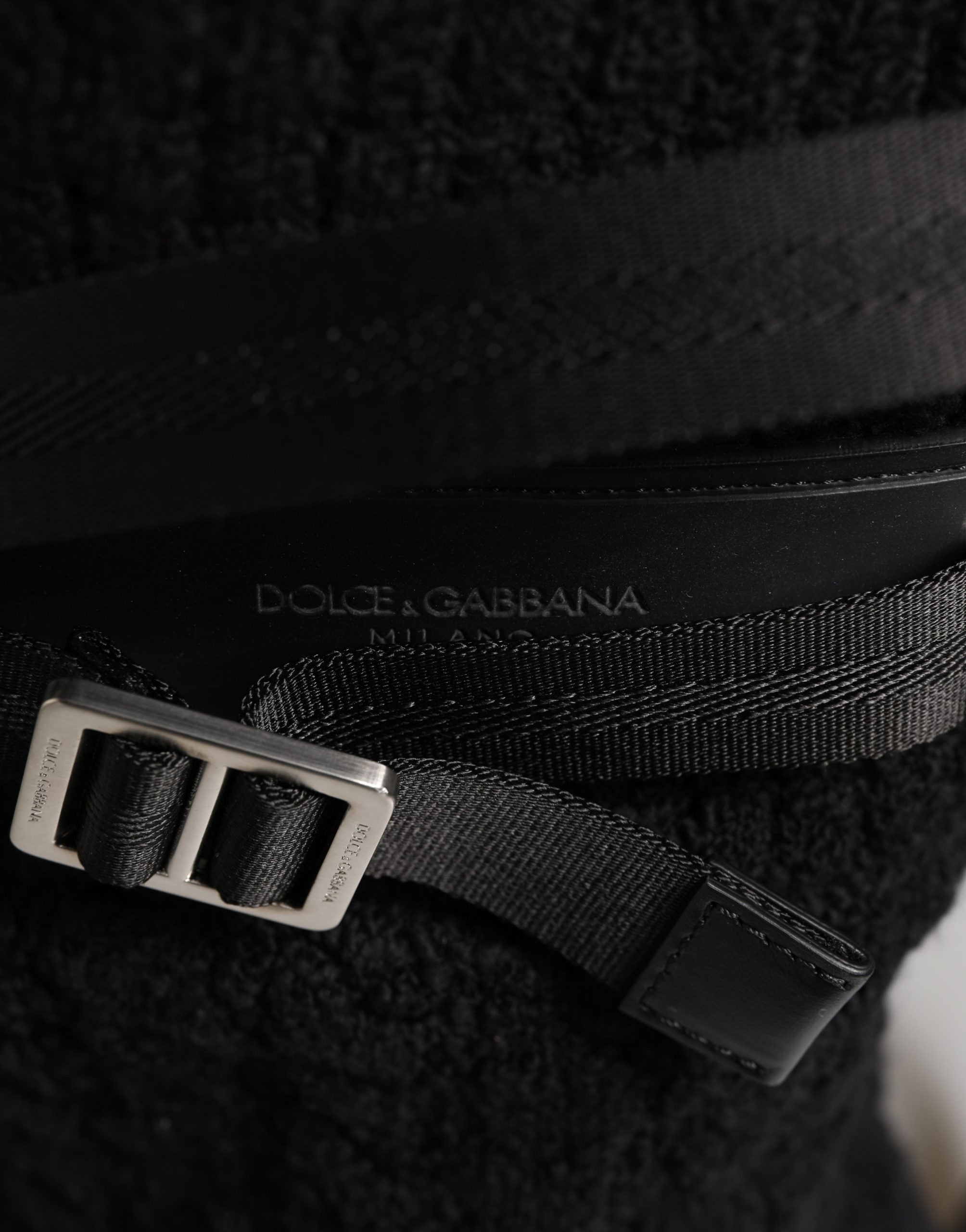 Dolce & Gabbana Black Tricot Wool Blend Duffel Backpack Travel Borse Bag