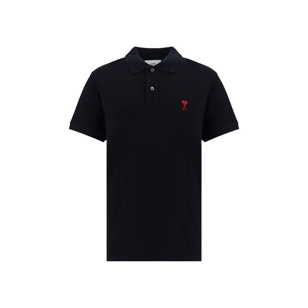 Ami Paris Black Cotton Polo Shirt - Luxe Nova