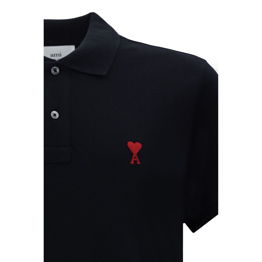 Ami Paris Black Cotton Polo Shirt - Luxe Nova