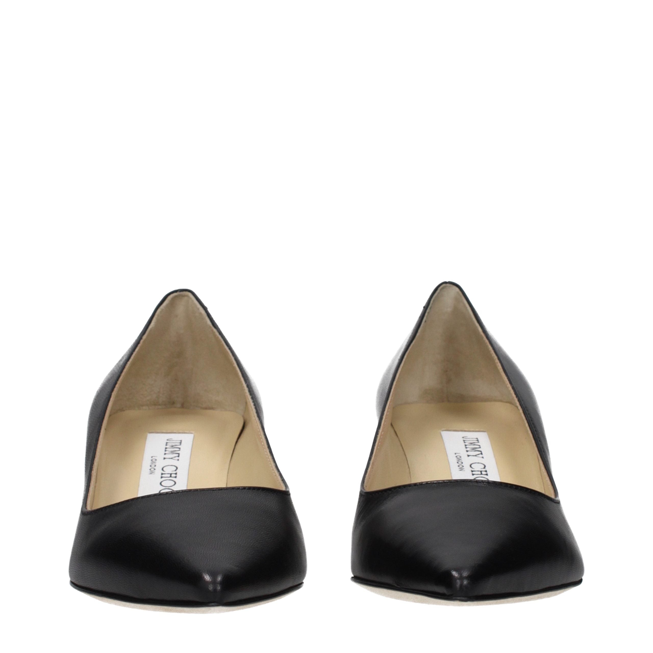 Jimmy Choo Black Leather Mid Heel Pumps