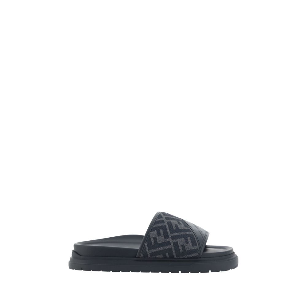 Fendi Gray Fabric Flat Sandals - Luxe Nova