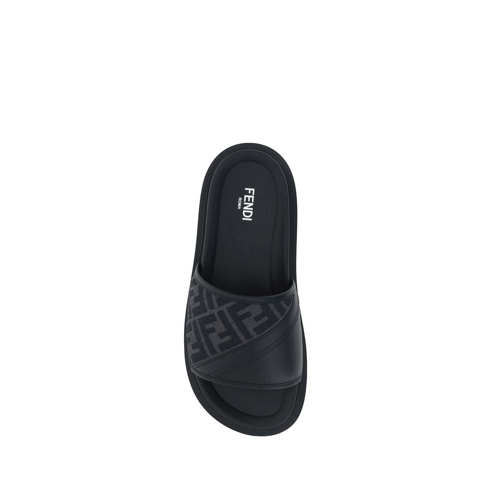 Fendi Gray Fabric Flat Sandals - Luxe Nova