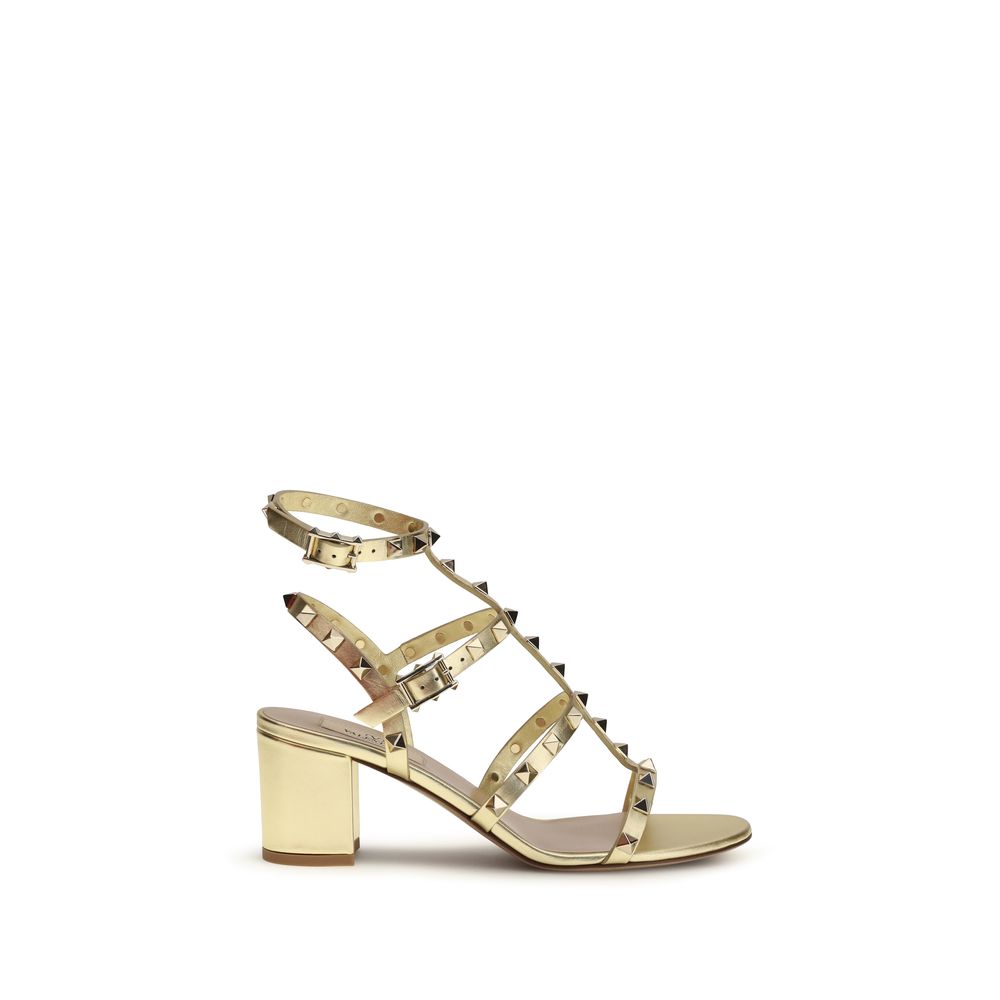 Valentino Garavani Gold Calf Leather Bos Taurus Strap-On Sandals - Luxe Nova