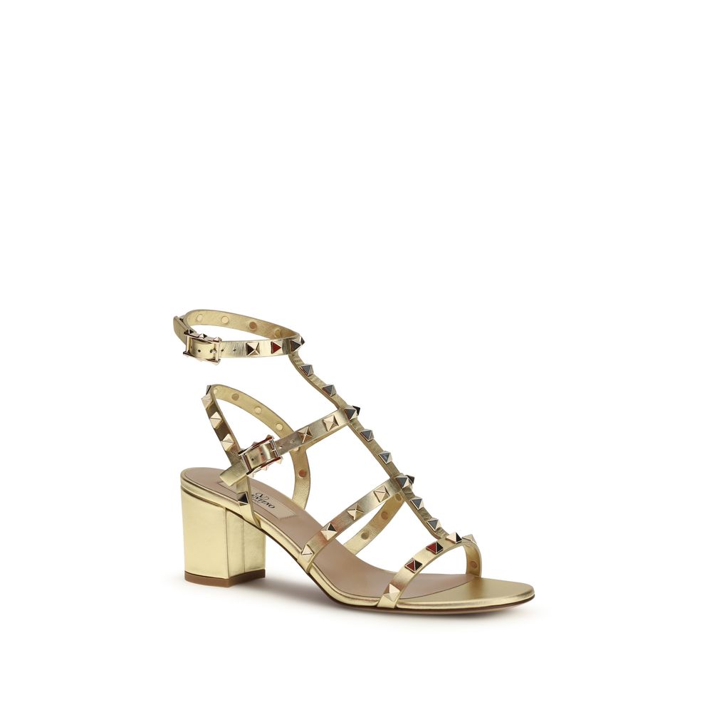 Valentino Garavani Gold Calf Leather Bos Taurus Strap-On Sandals - Luxe Nova