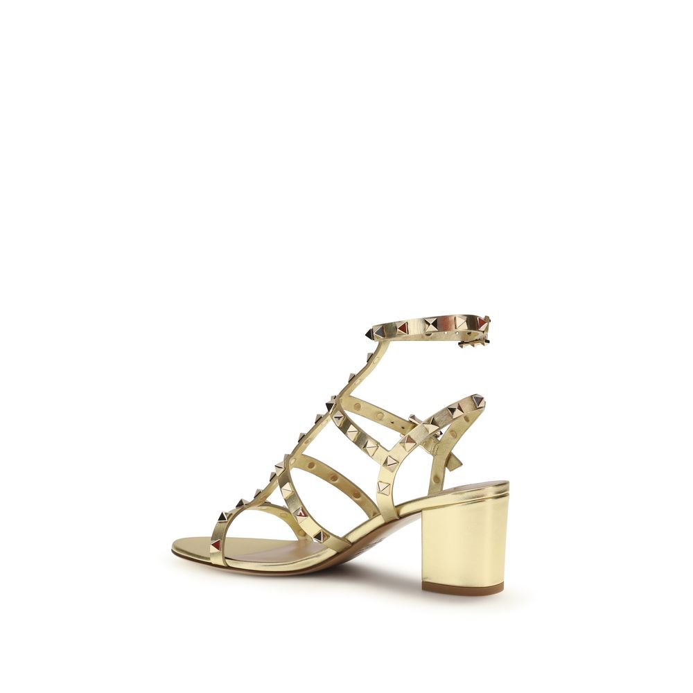 Valentino Garavani Gold Calf Leather Bos Taurus Strap-On Sandals - Luxe Nova