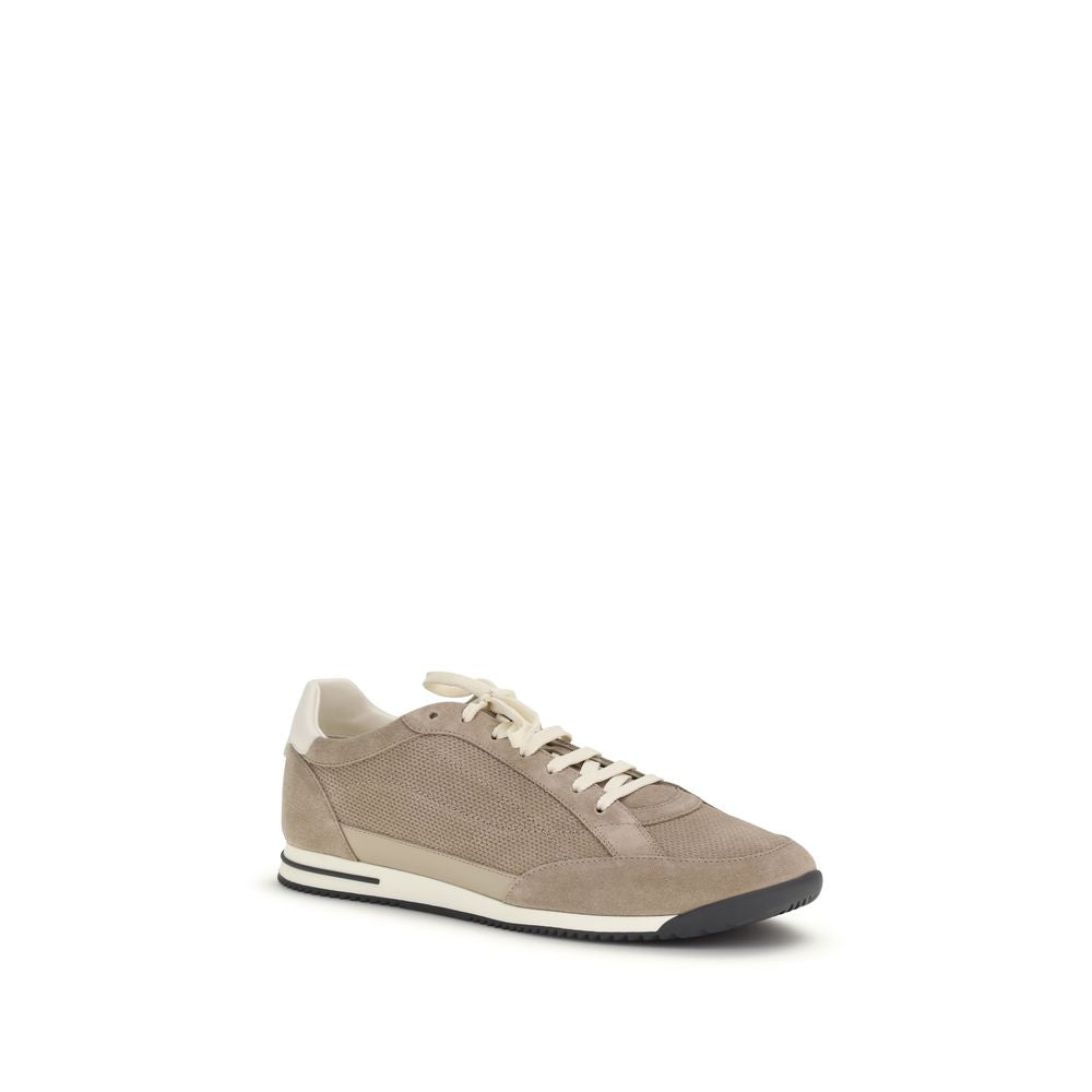 Brunello Cucinelli Beige Calf Leather Bos Taurus Low Top Sneakers - Luxe Nova