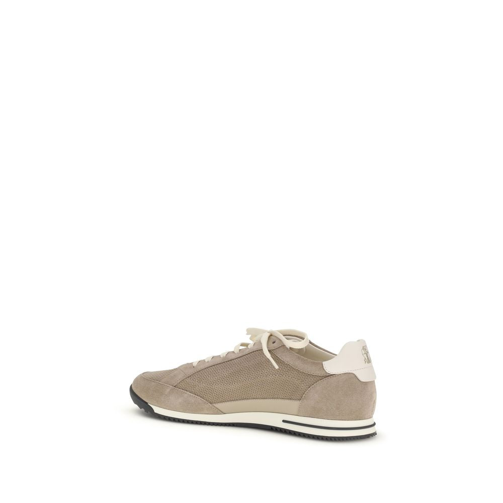 Brunello Cucinelli Beige Calf Leather Bos Taurus Low Top Sneakers - Luxe Nova
