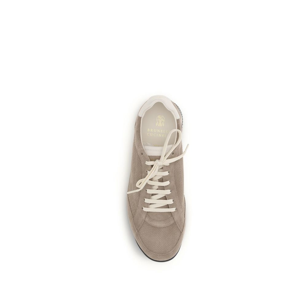 Brunello Cucinelli Beige Calf Leather Bos Taurus Low Top Sneakers - Luxe Nova
