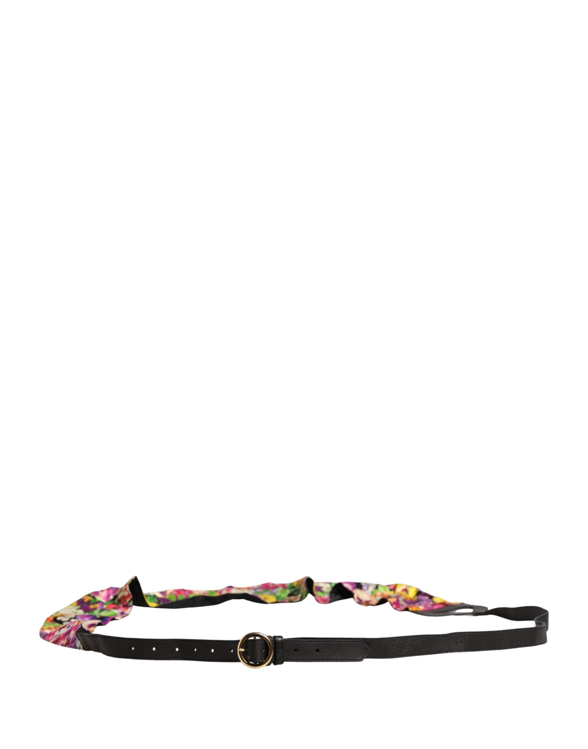 Cavalli Class Multicolor Floral Wide Waist Gold Metal Buckle Cintura Belt - Luxe Nova