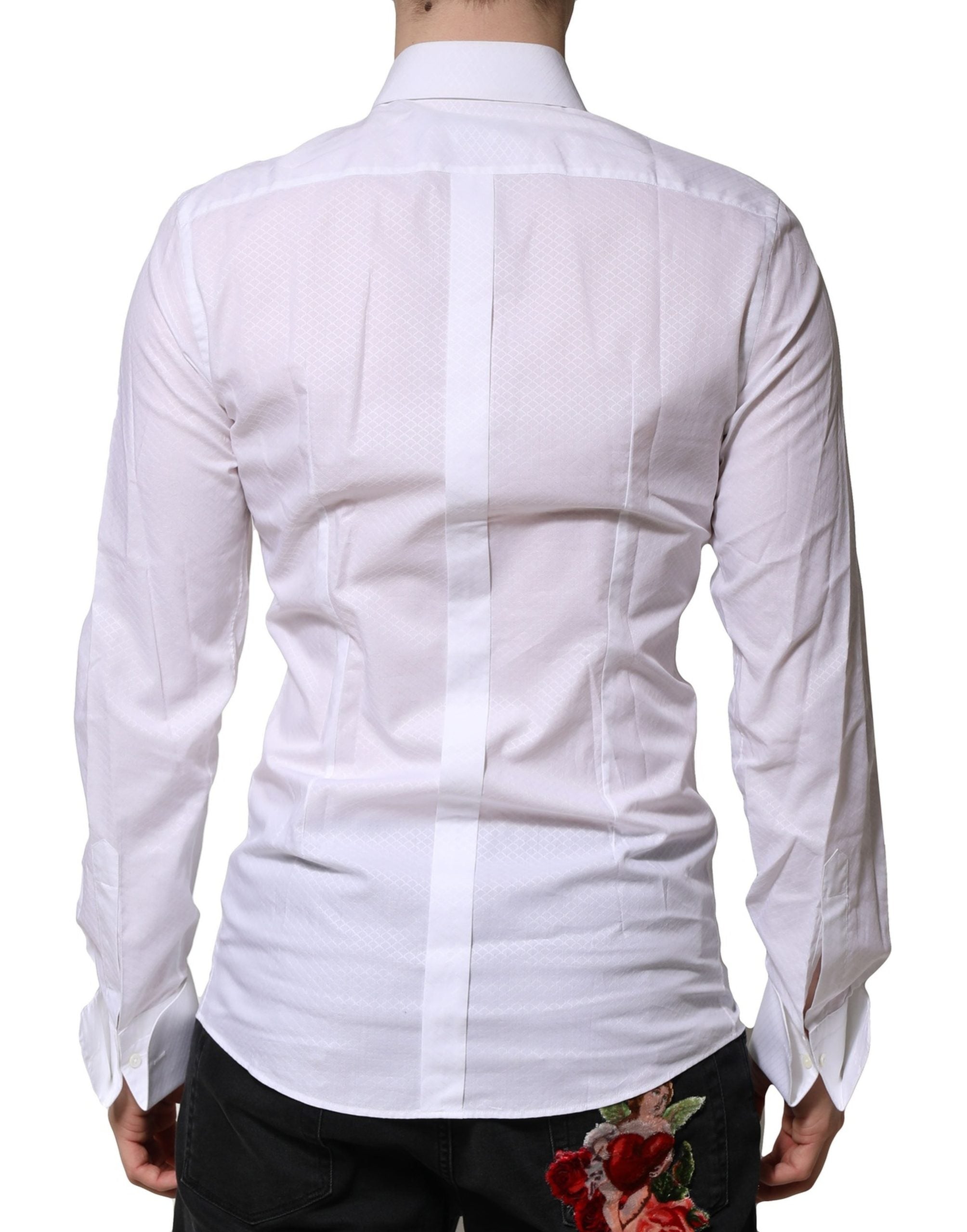Dolce & Gabbana White GOLD Crown Cotton Dress Formal Shirt - Luxe Nova