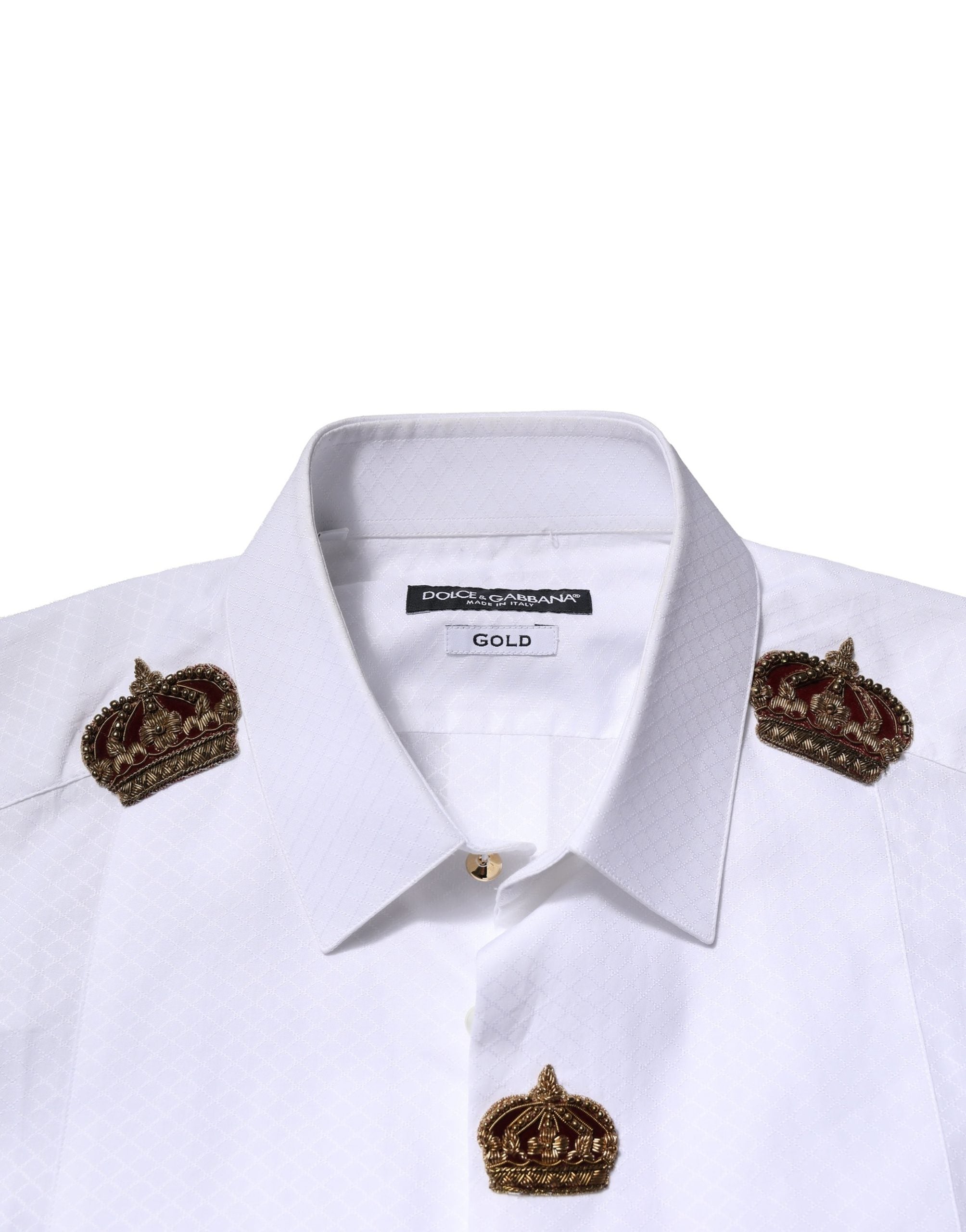 Dolce & Gabbana White GOLD Crown Cotton Dress Formal Shirt - Luxe Nova