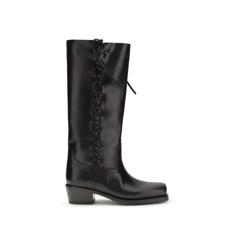 Paris Texas Black Calf Leather Bos Taurus Lace-Up Boots - Luxe Nova