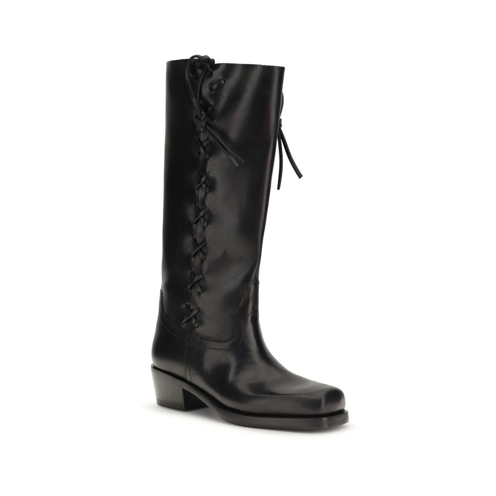 Paris Texas Black Calf Leather Bos Taurus Lace-Up Boots - Luxe Nova