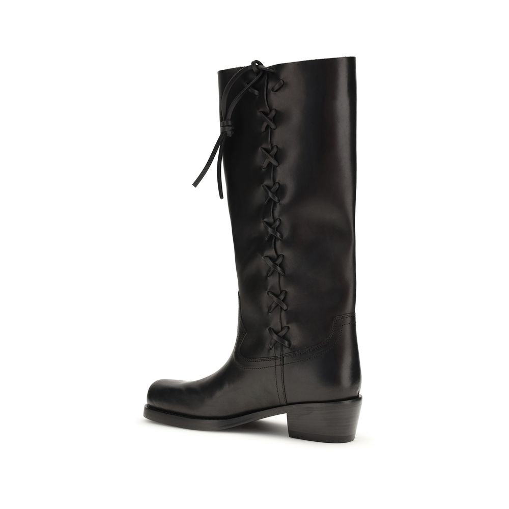 Paris Texas Black Calf Leather Bos Taurus Lace-Up Boots - Luxe Nova