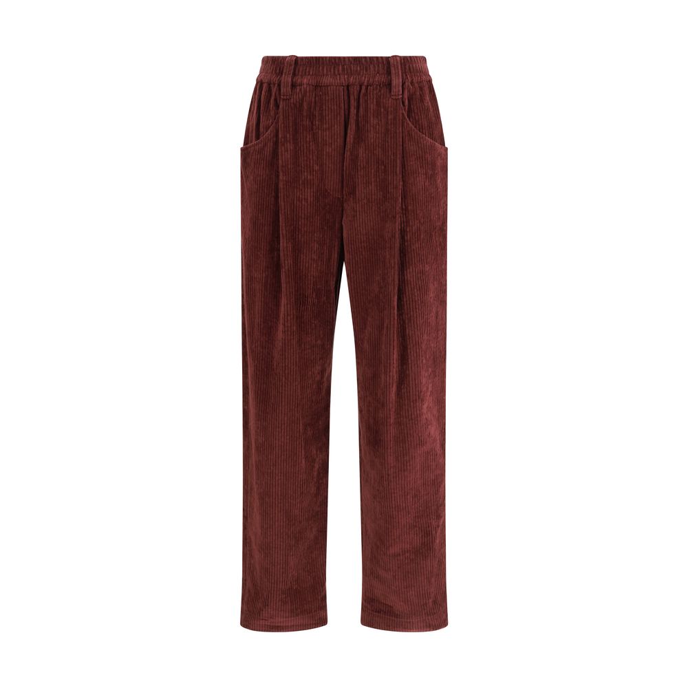 Brunello Cucinelli Bordeaux Cotton Casual Pants - Luxe Nova