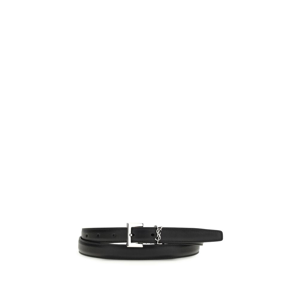 Saint Laurent Black Calf Leather Bos Taurus Thin Belt - Luxe Nova