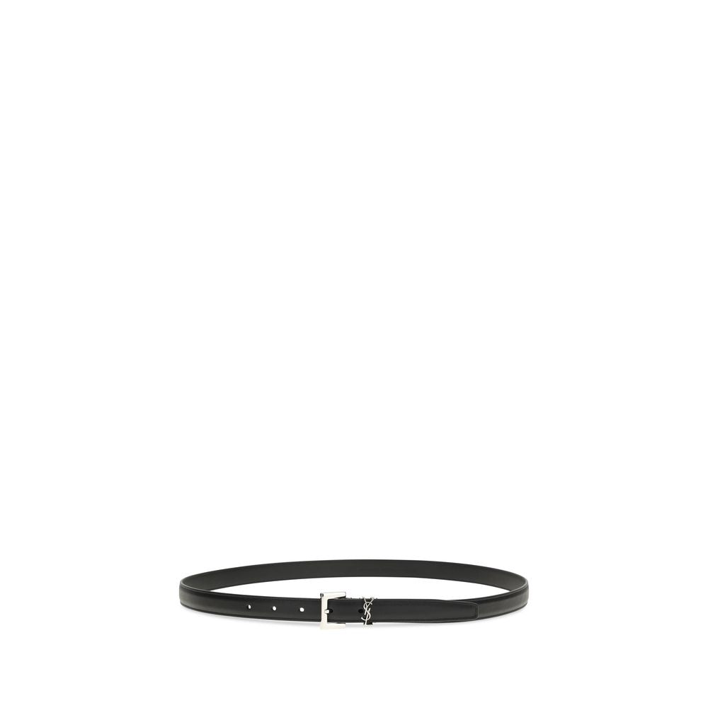 Saint Laurent Black Calf Leather Bos Taurus Thin Belt - Luxe Nova
