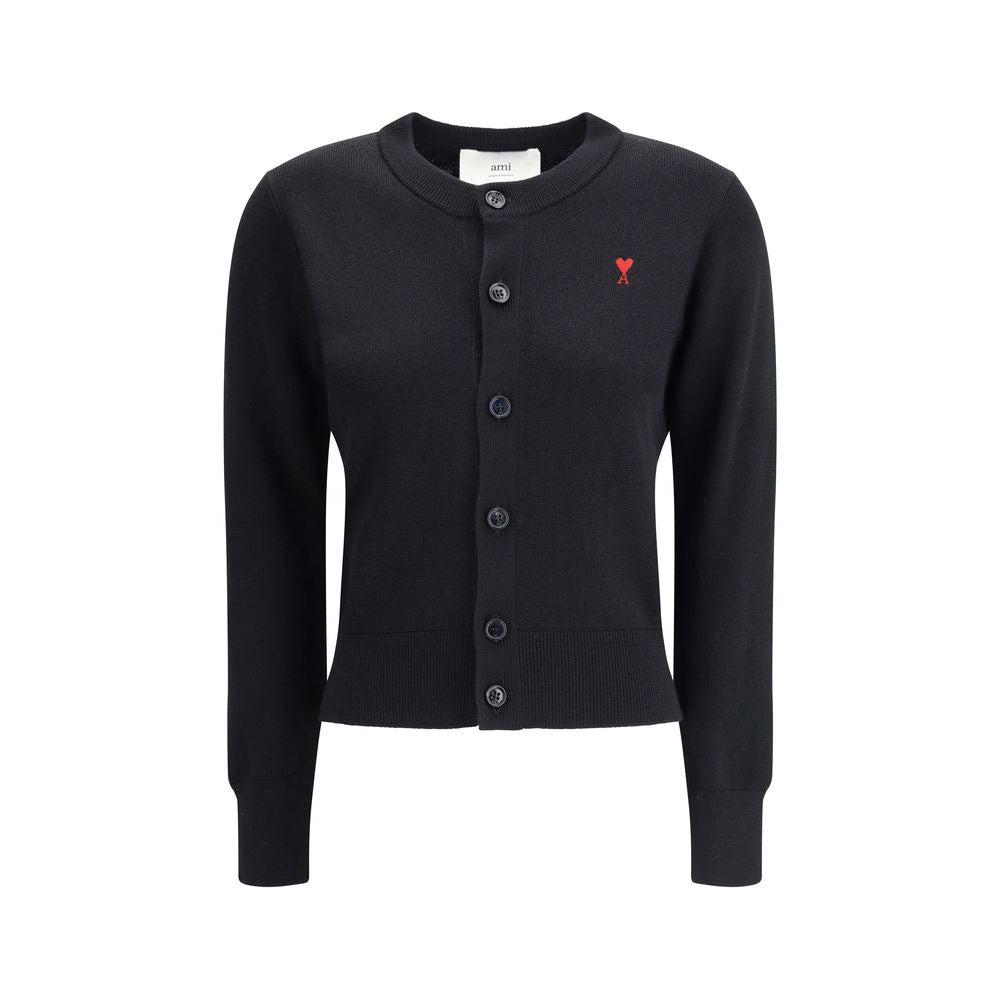 Ami Paris Black Merino Wool Cardigan - Luxe Nova