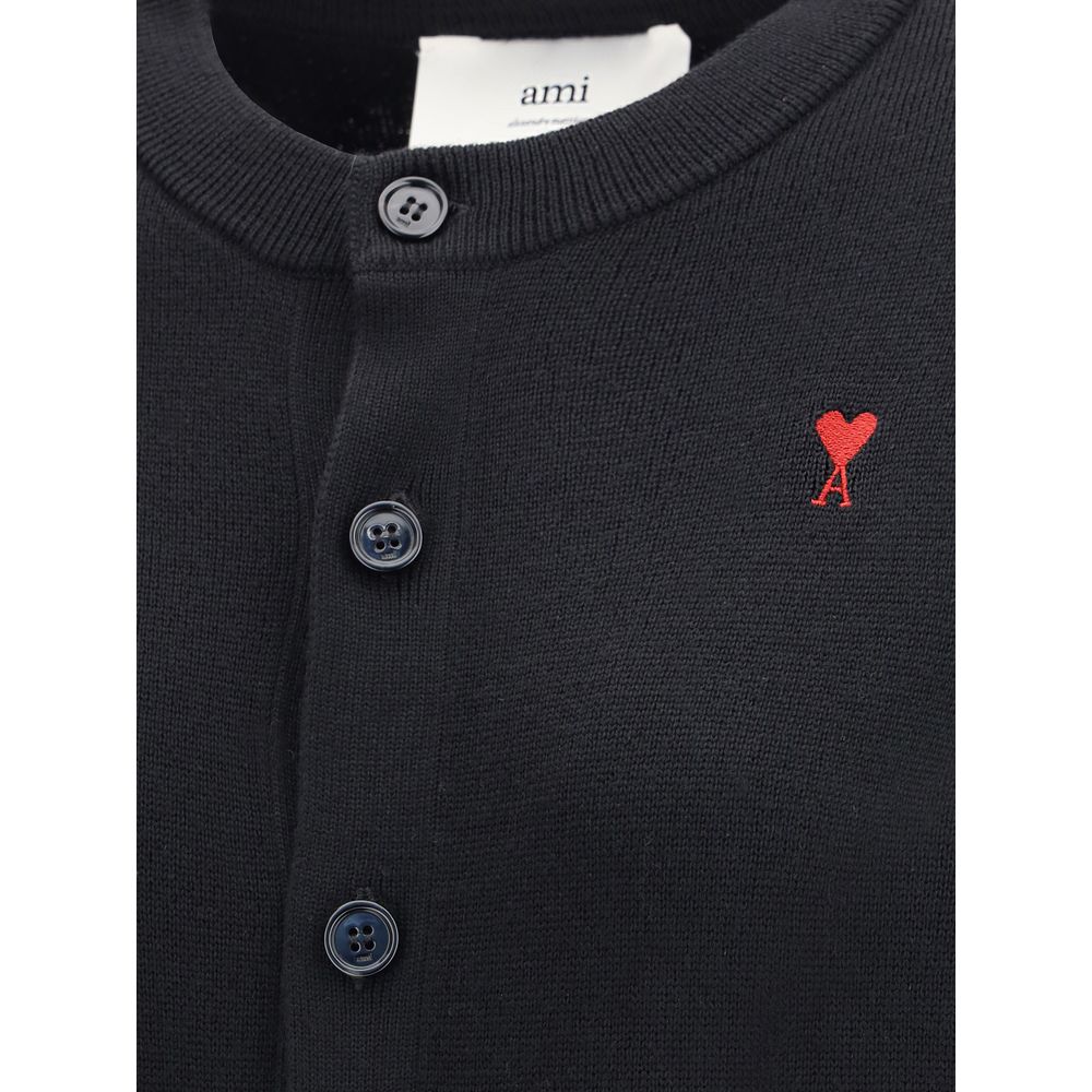 Ami Paris Black Merino Wool Cardigan - Luxe Nova