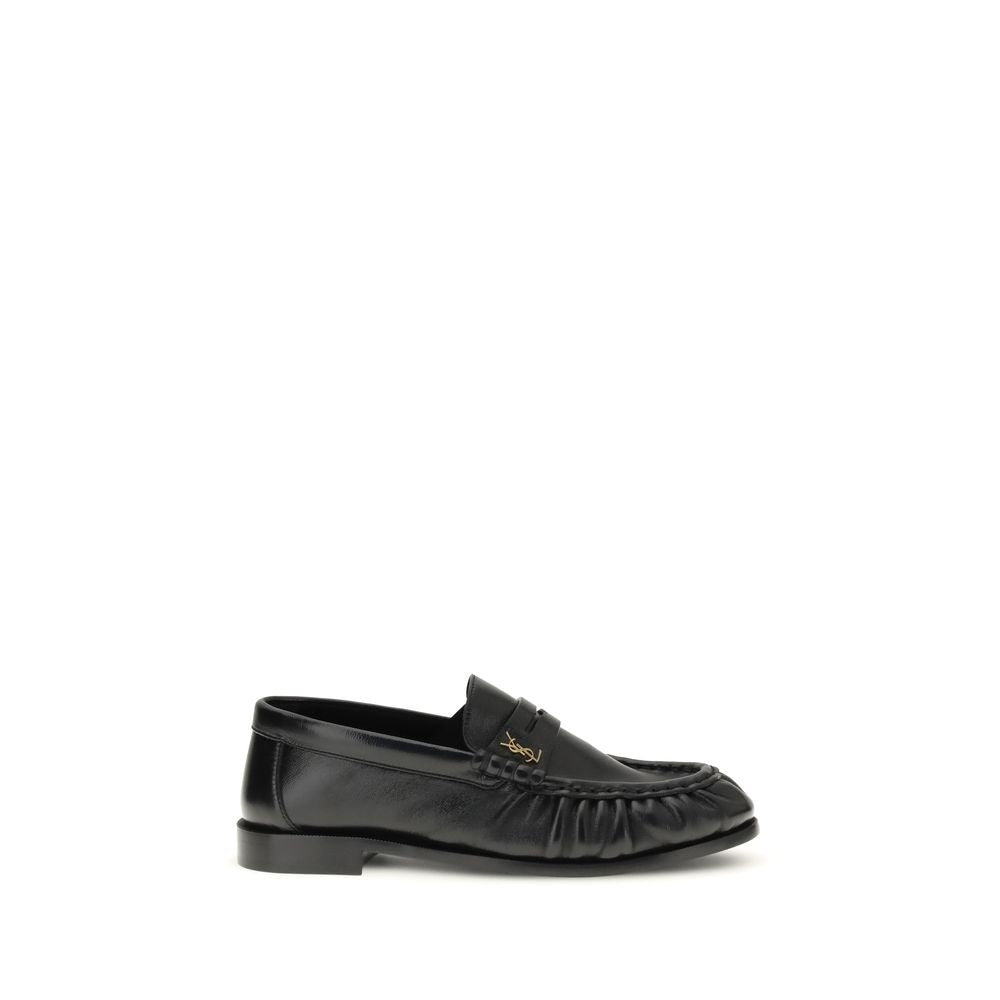 Saint Laurent Black Lamb Ovis Aries Aries Slip-On Loafers - Luxe Nova